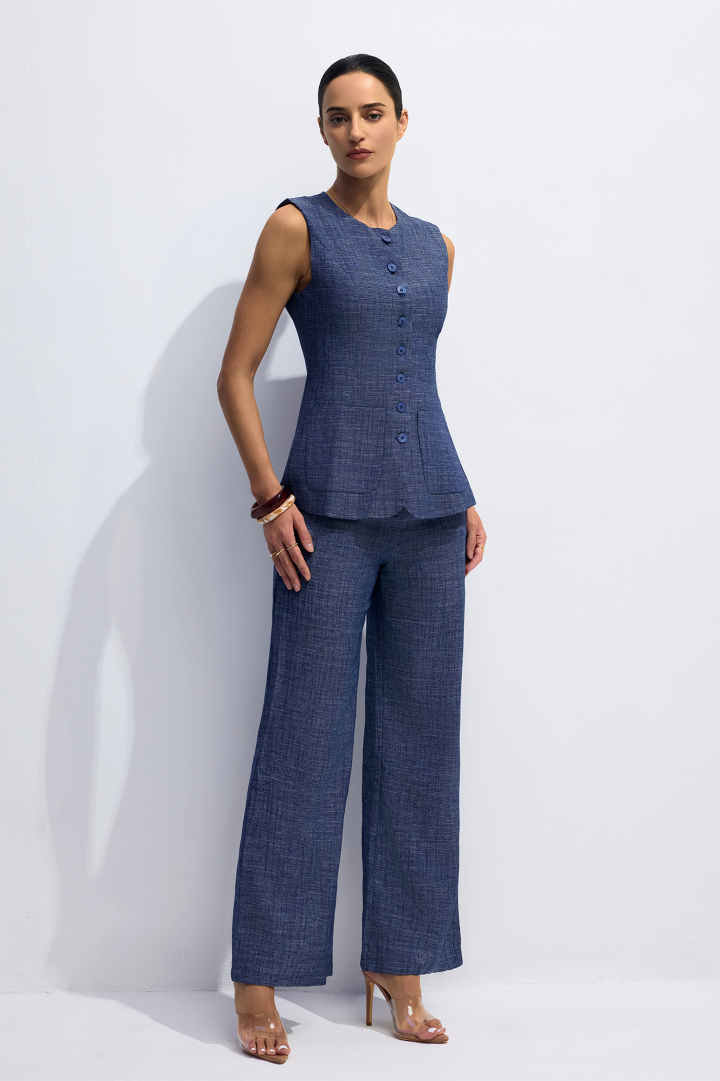 Frida Sleeveless Top & Wide Leg Pants Denim Set