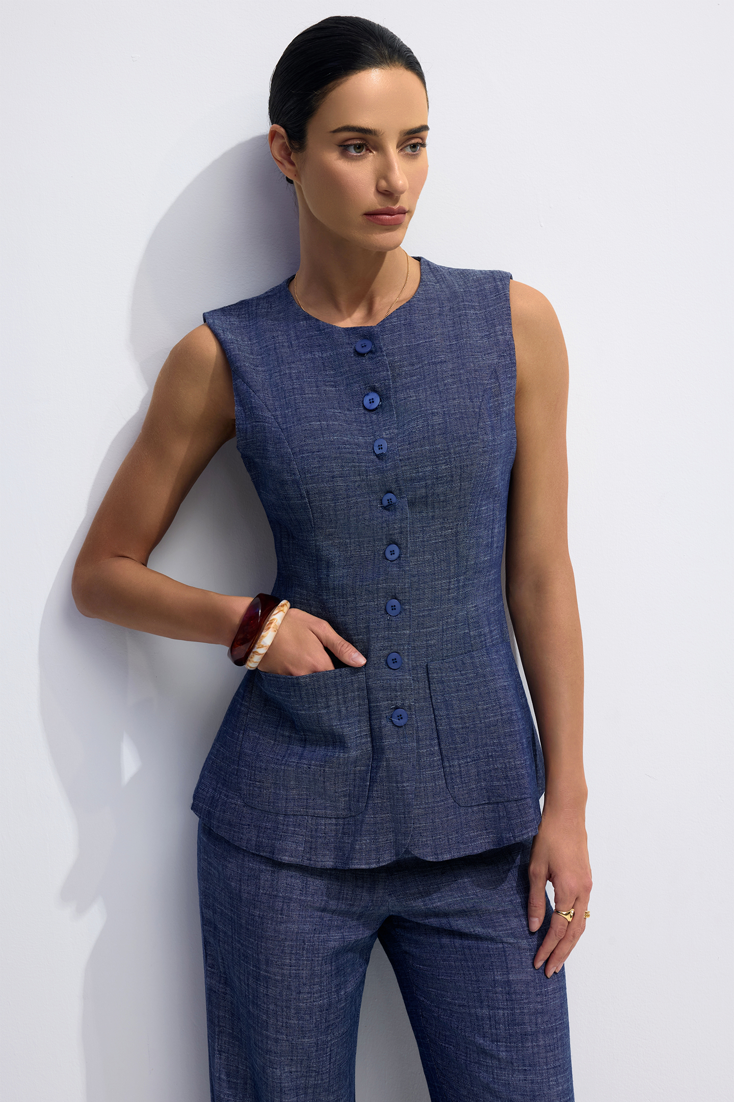Frida Sleeveless Top & Wide Leg Pants Denim Set