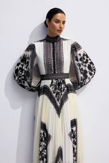 Melvina Floral Print Pleated Maxi Dress