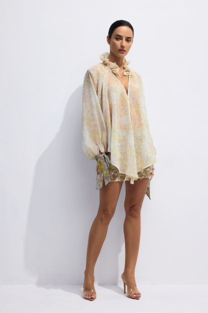 Ann Print Ruffle Collar Blouse