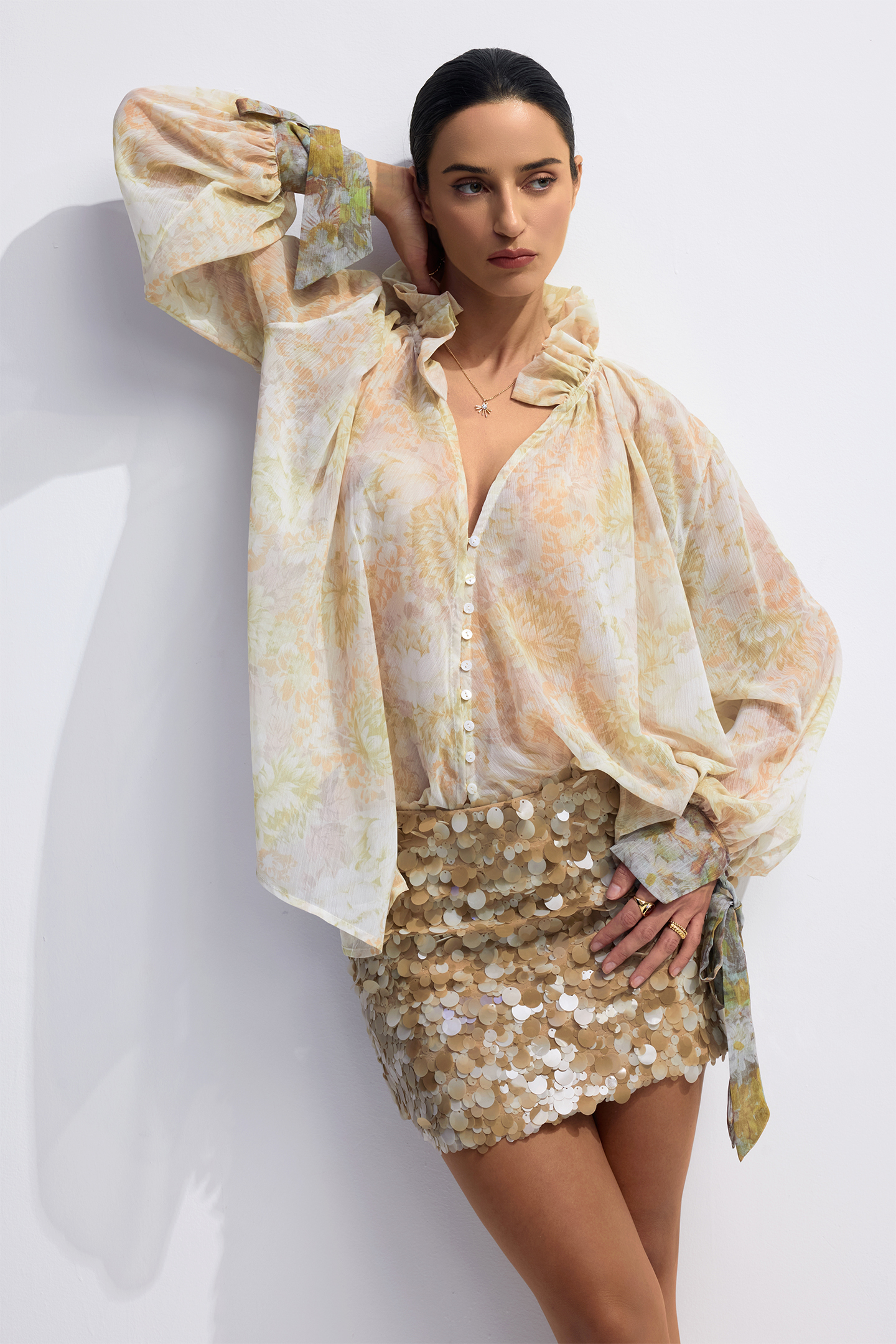 Ann Print Ruffle Collar Blouse