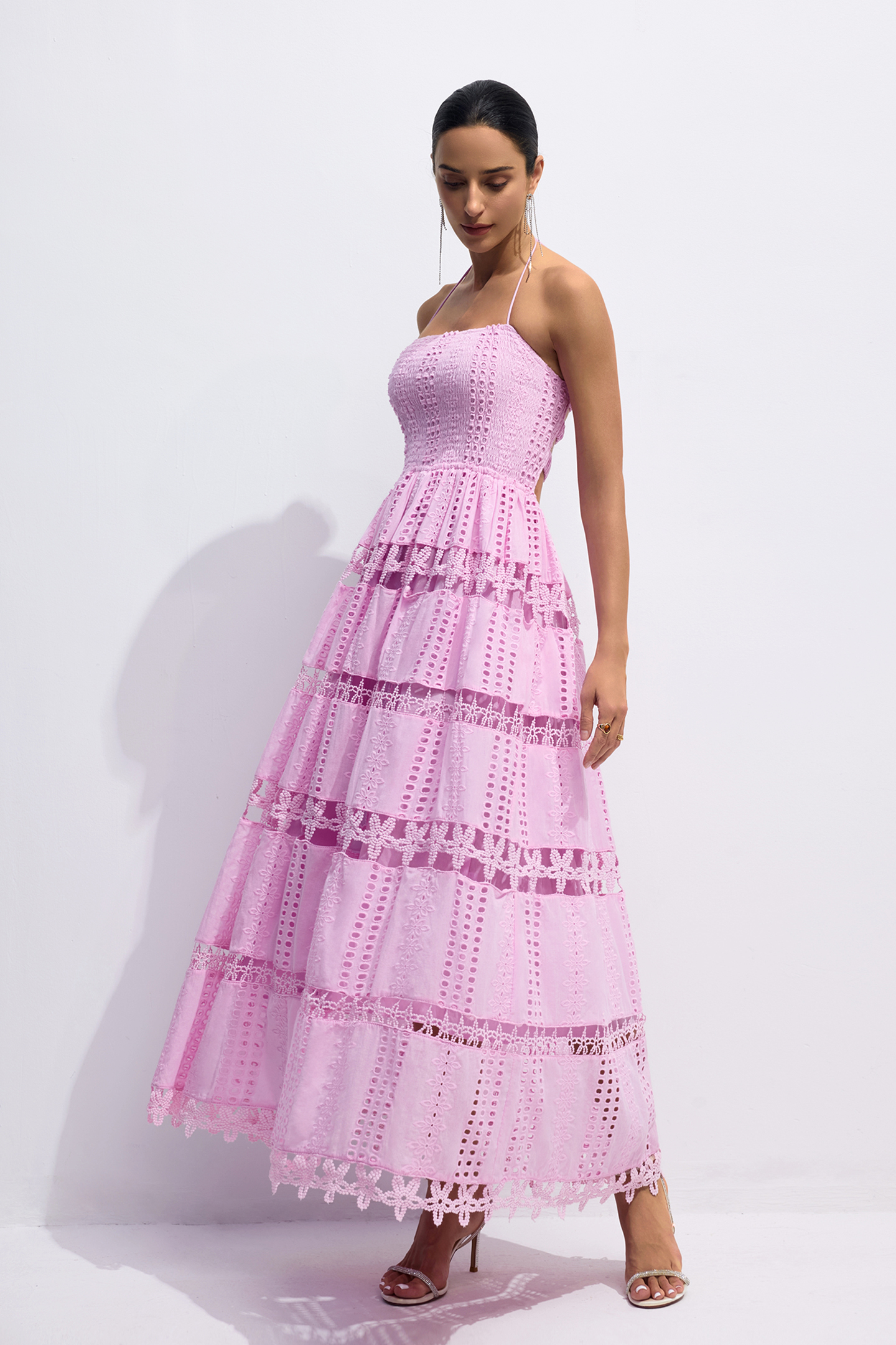 Anita Embroidered Lace Halter Maxi Dress