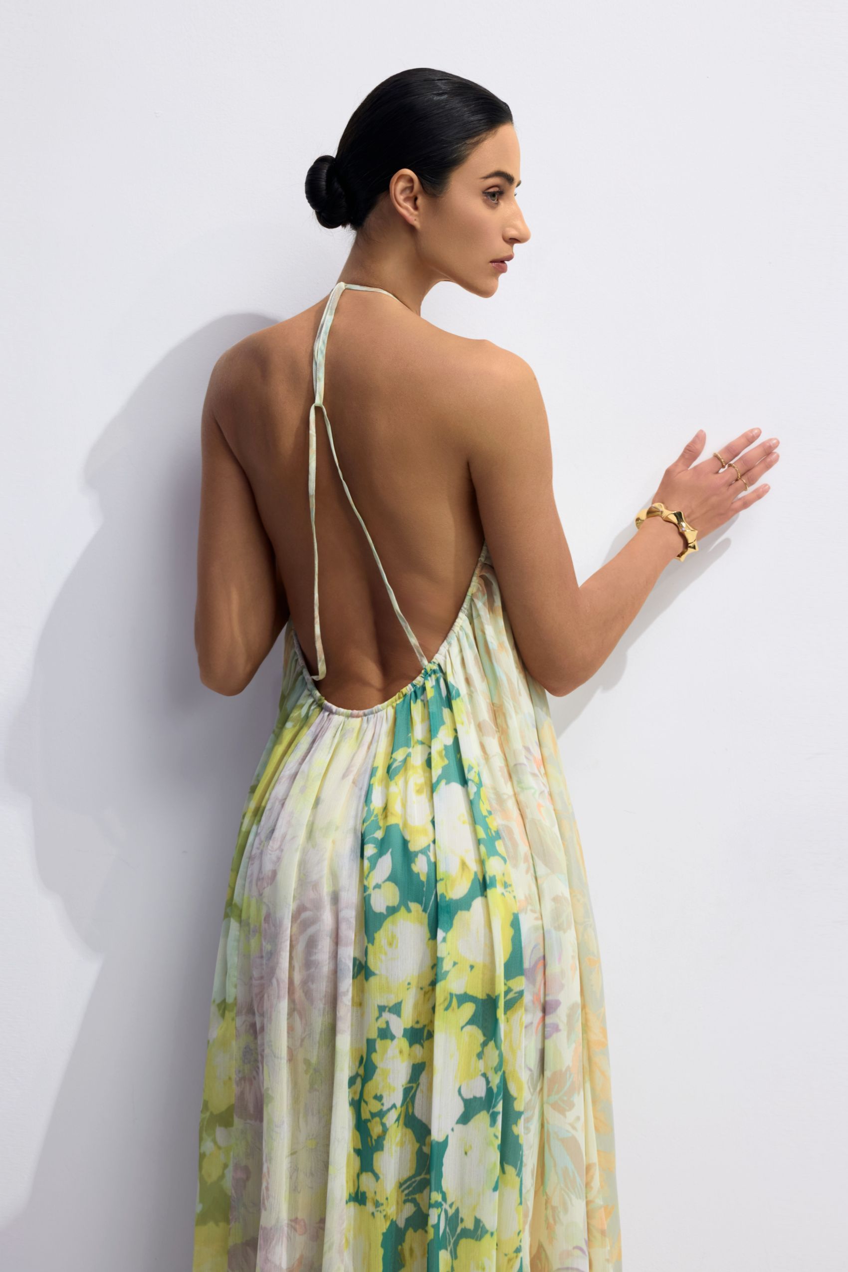 Angelic Patchwork Floral Open Back Maxi Dress