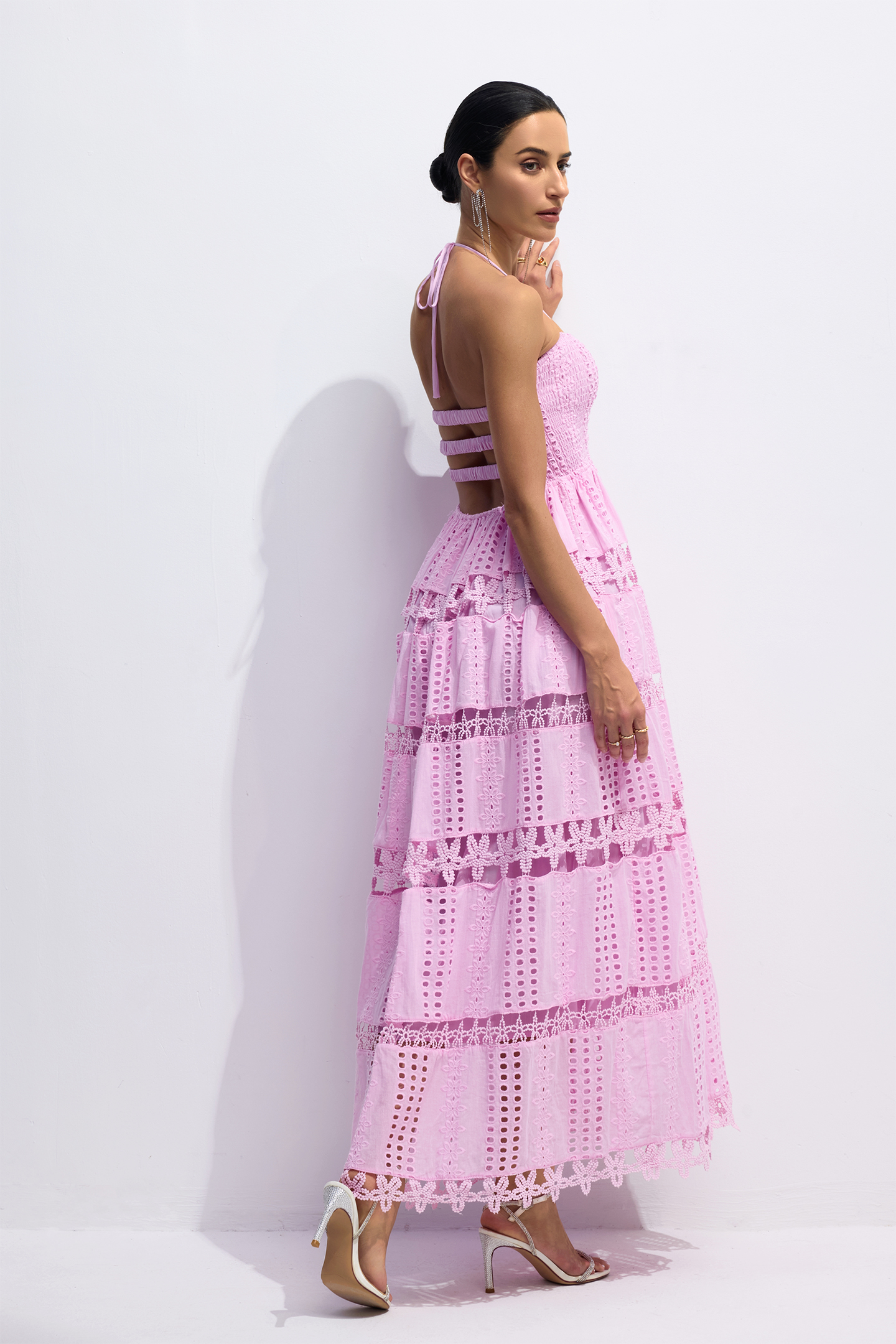 Anita Embroidered Lace Halter Maxi Dress