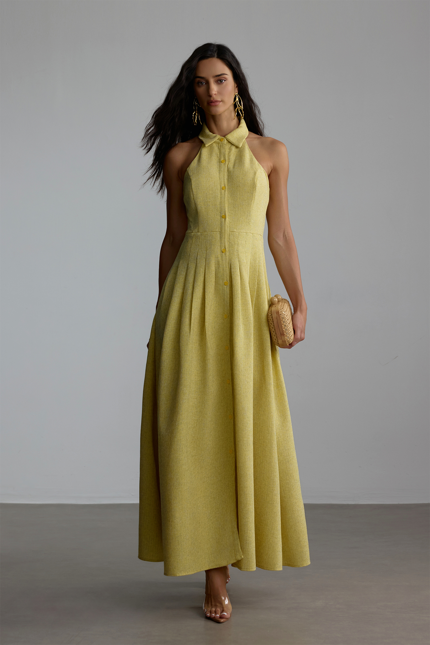 Estelle Shirt Collar Sleeveless Maxi Dress