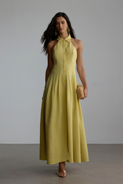Estelle Shirt Collar Sleeveless Maxi Dress