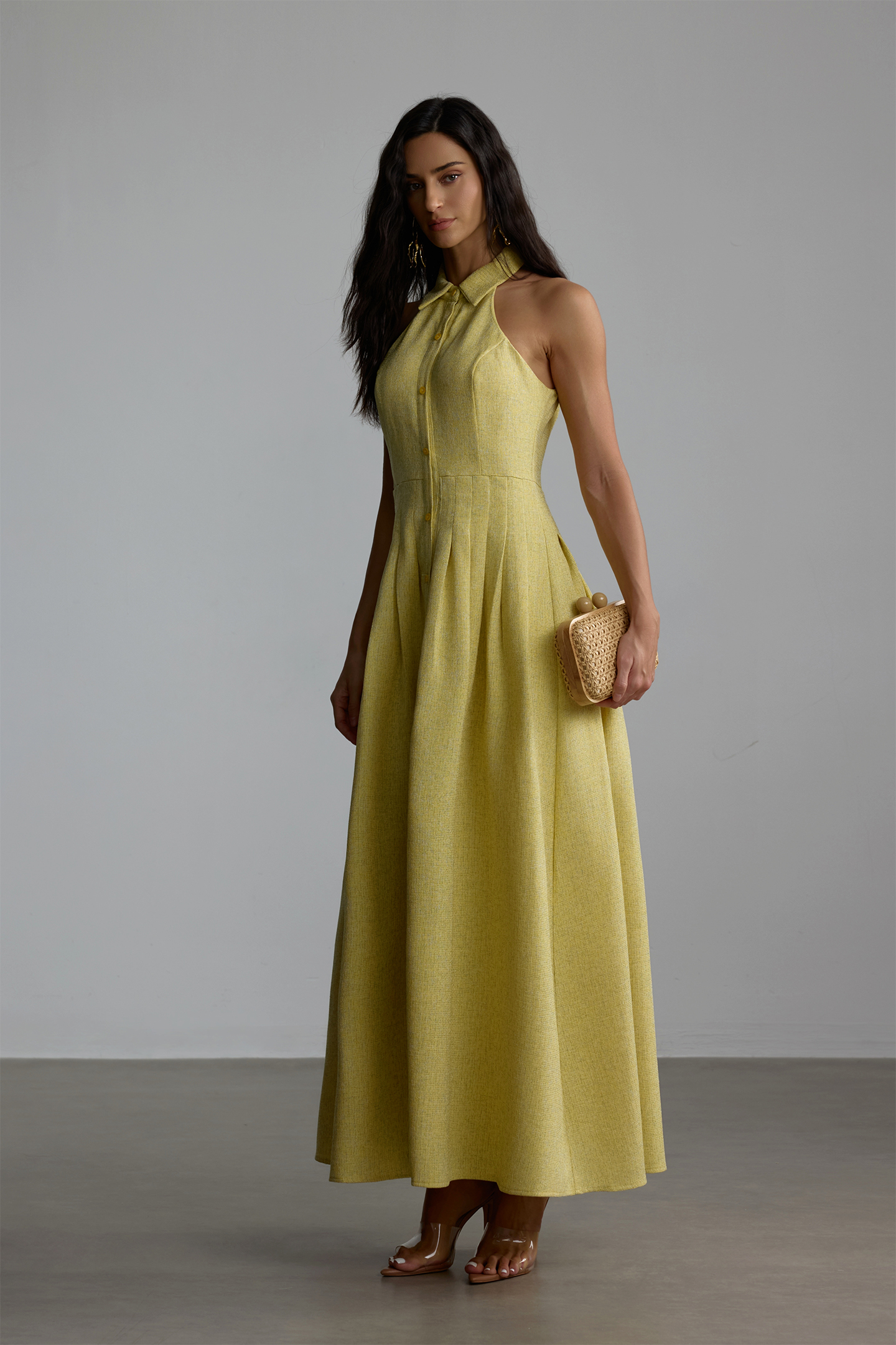 Estelle Shirt Collar Sleeveless Maxi Dress