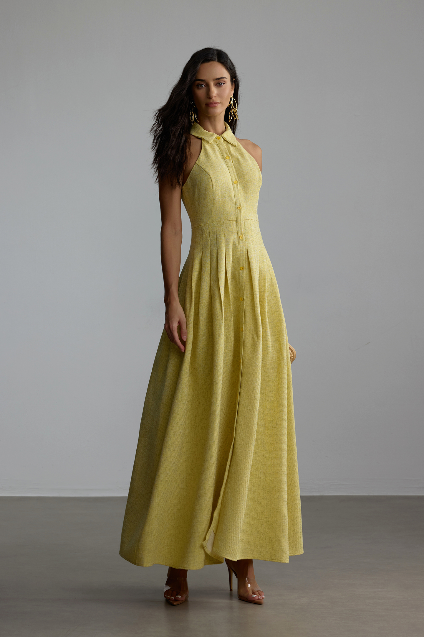 Estelle Shirt Collar Sleeveless Maxi Dress
