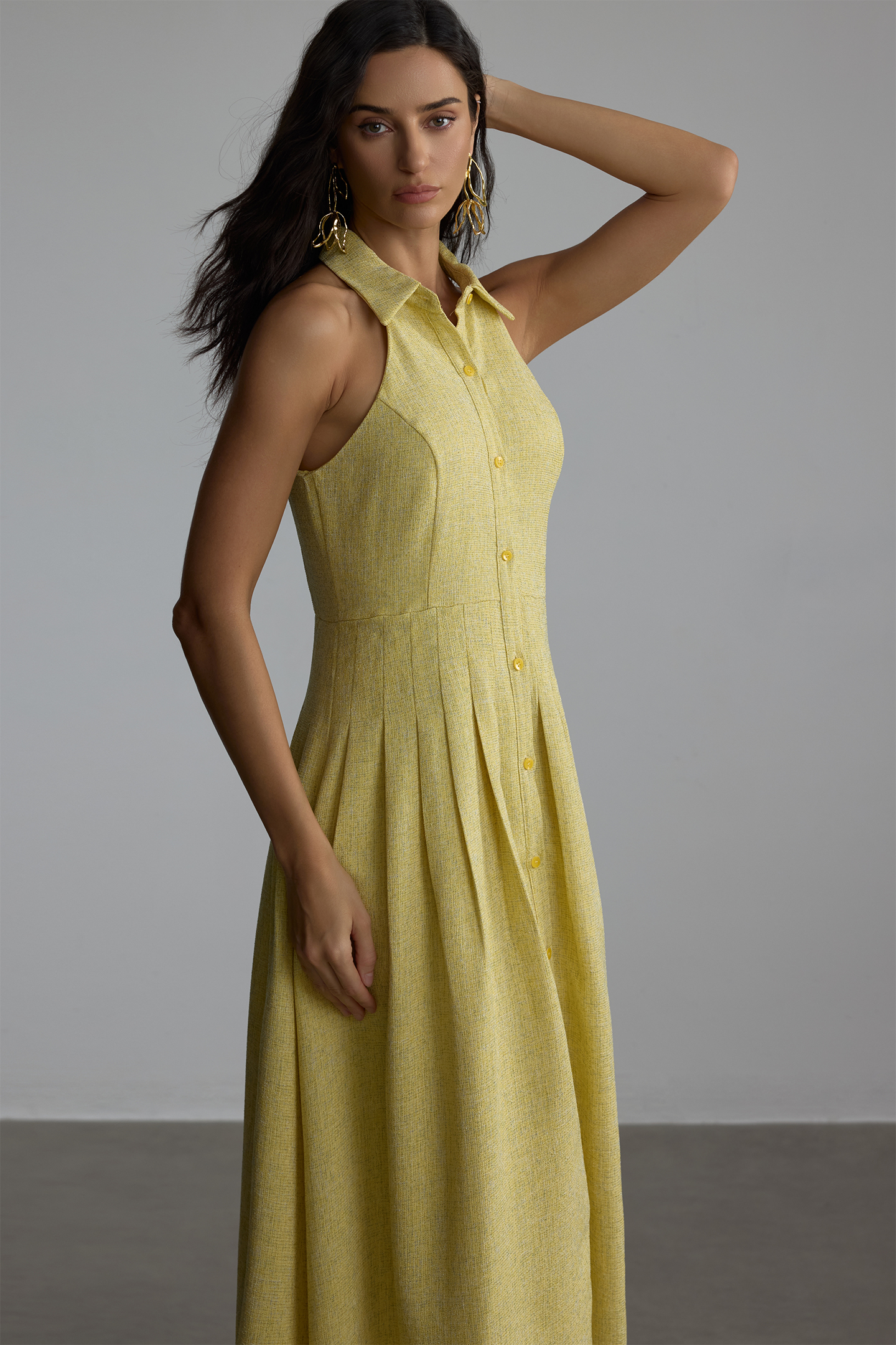 Estelle Shirt Collar Sleeveless Maxi Dress