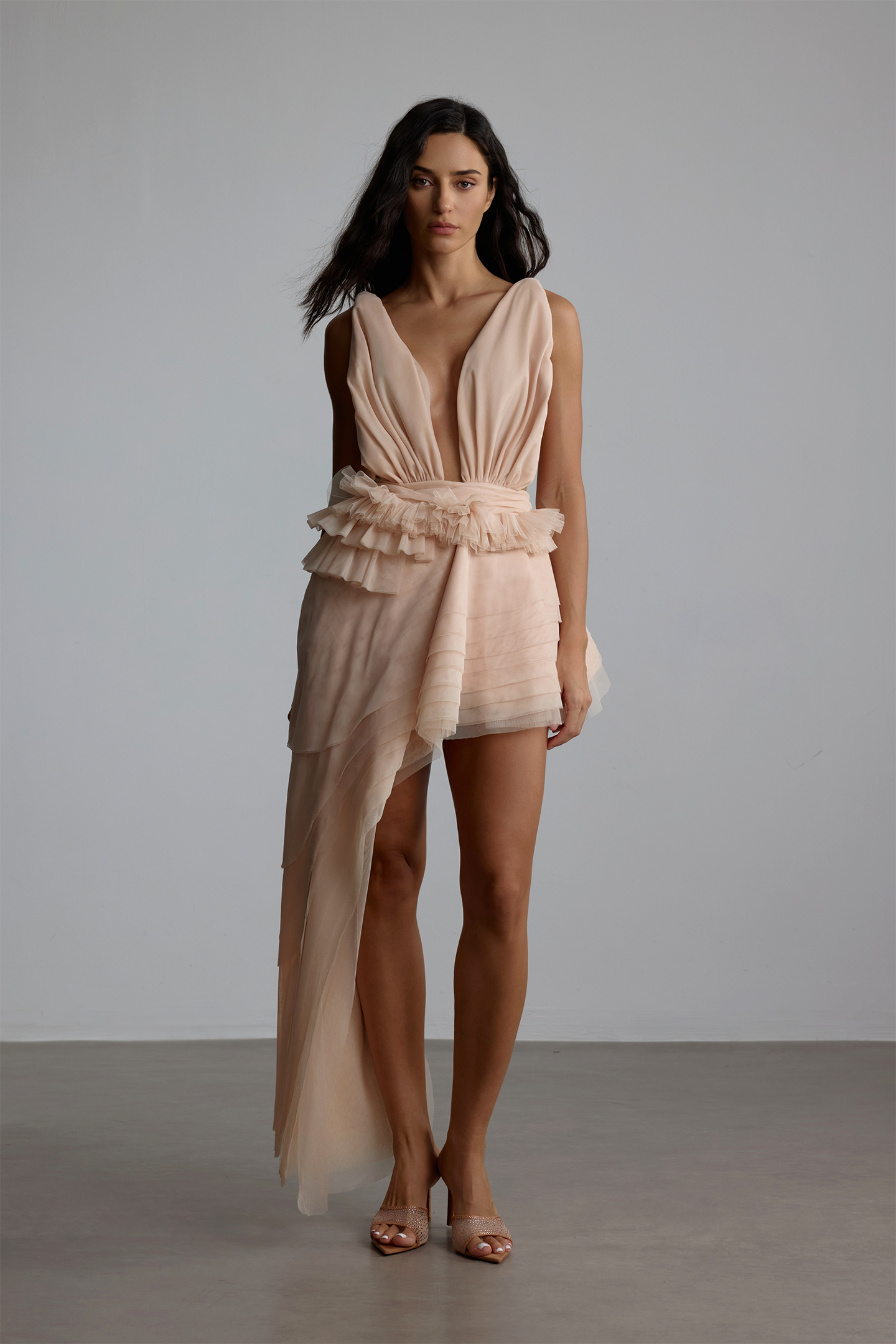 Rowena Asymmetric Cut Tiered Mini Dress