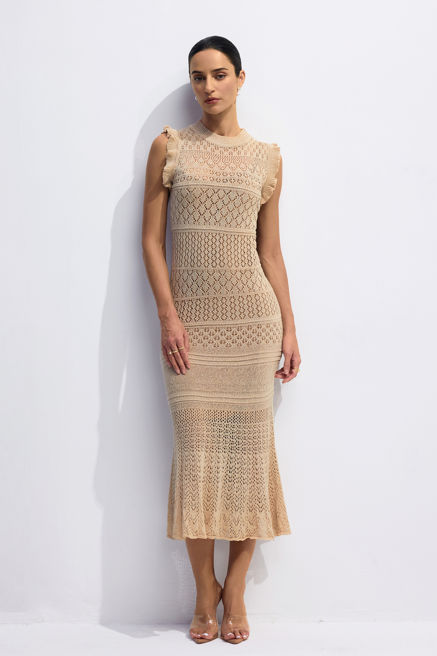 Molly Sleeveless Ruffle Detail Knitted Midi Dress