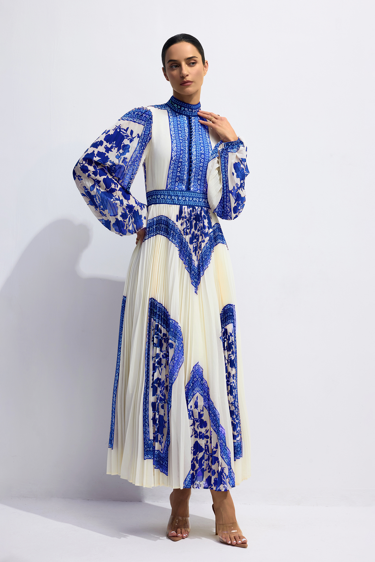 Melvina Floral Print Pleated Maxi Dress