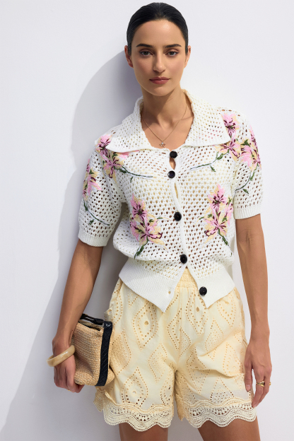Lillian Floral Print Short Sleeve Cardigan