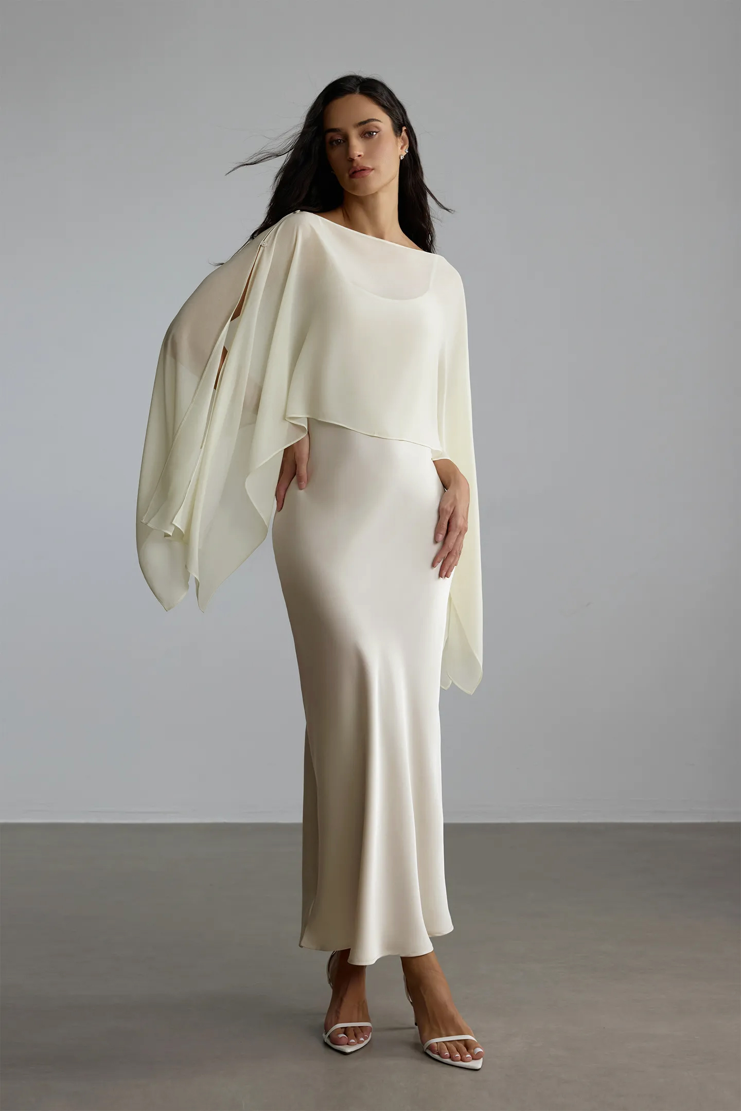 Elena Spaghetti Strap Maxi Dress With Cape Blouse
