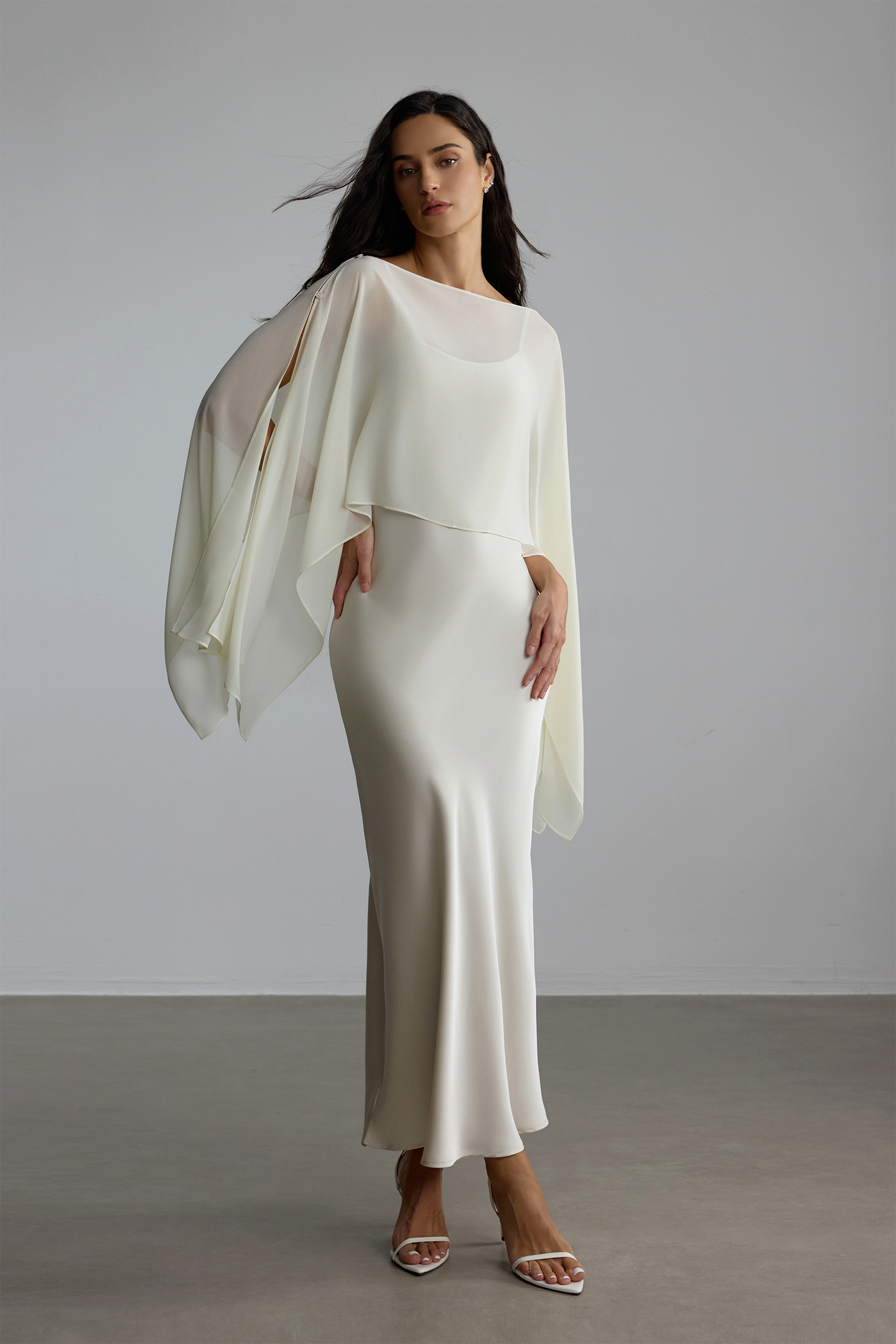 Elena Spaghetti Strap Maxi Dress With Cape Blouse