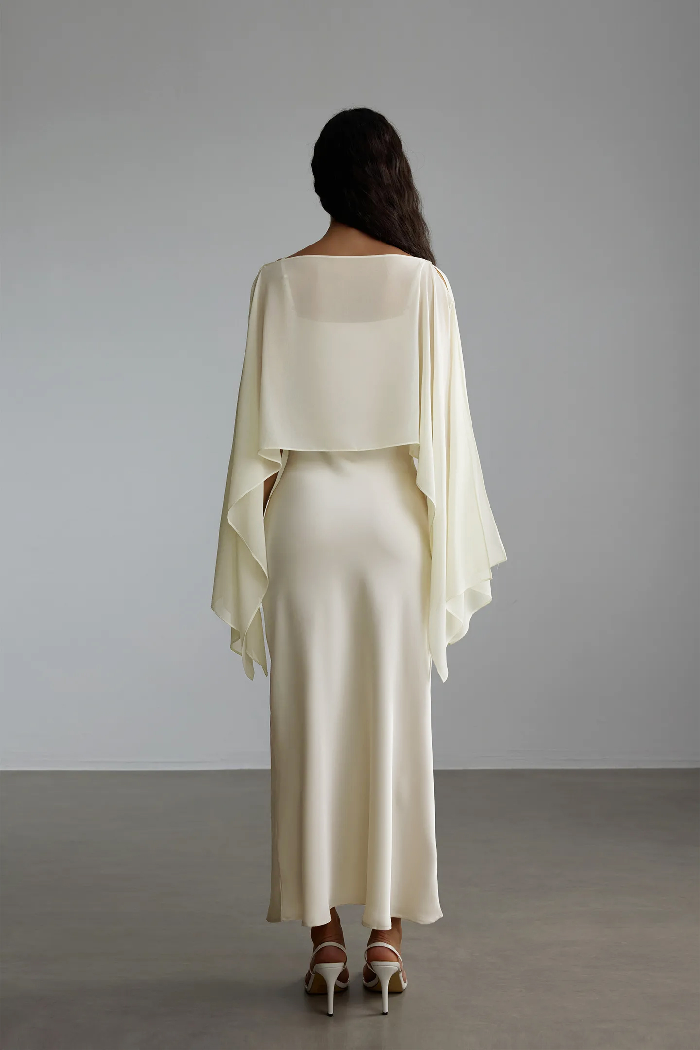 Elena Spaghetti Strap Maxi Dress With Cape Blouse
