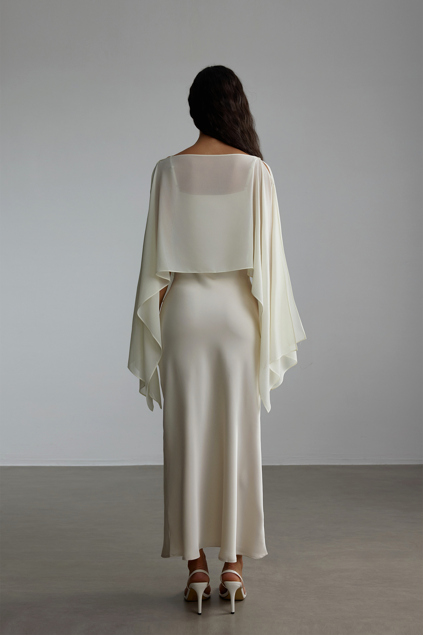 Elena Spaghetti Strap Maxi Dress With Cape Blouse