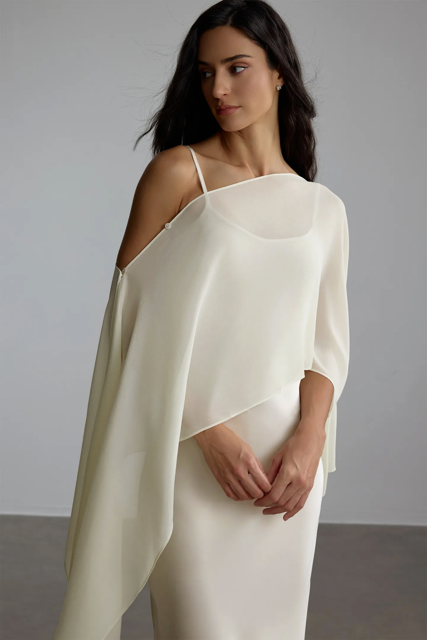 Elena Spaghetti Strap Maxi Dress With Cape Blouse