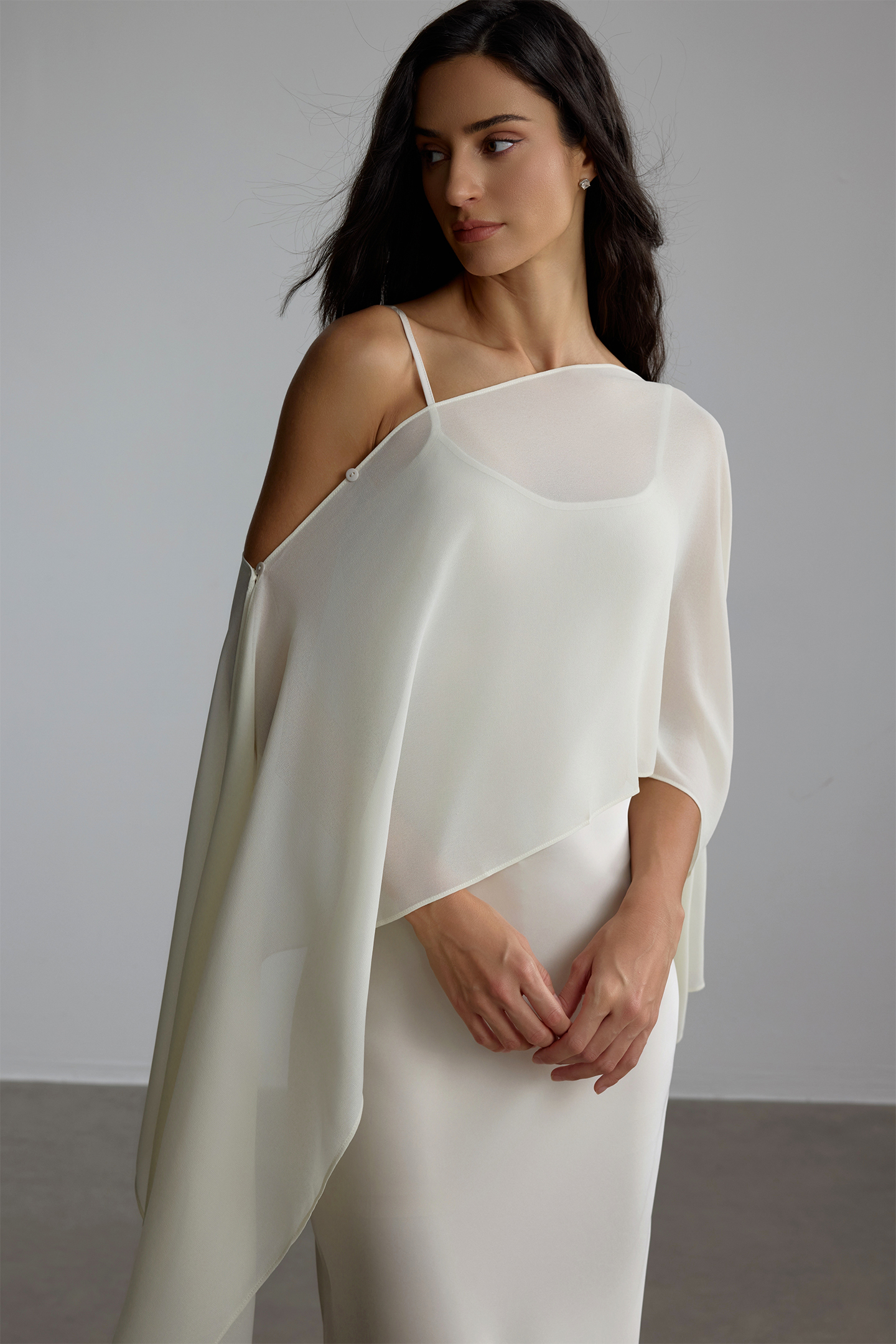 Elena Spaghetti Strap Maxi Dress With Cape Blouse