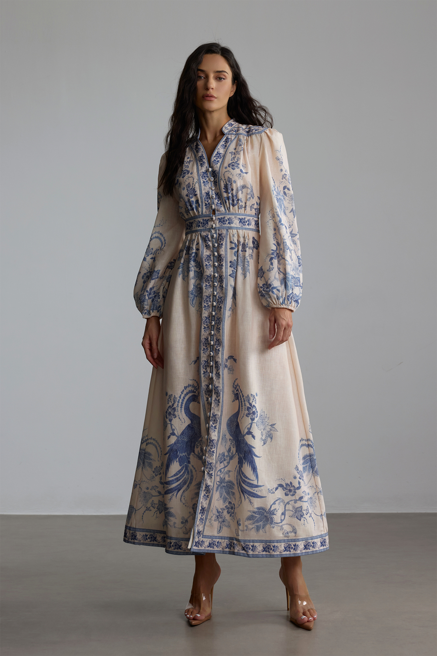 Melody Patterned Print Long Sleeve Maxi Dress