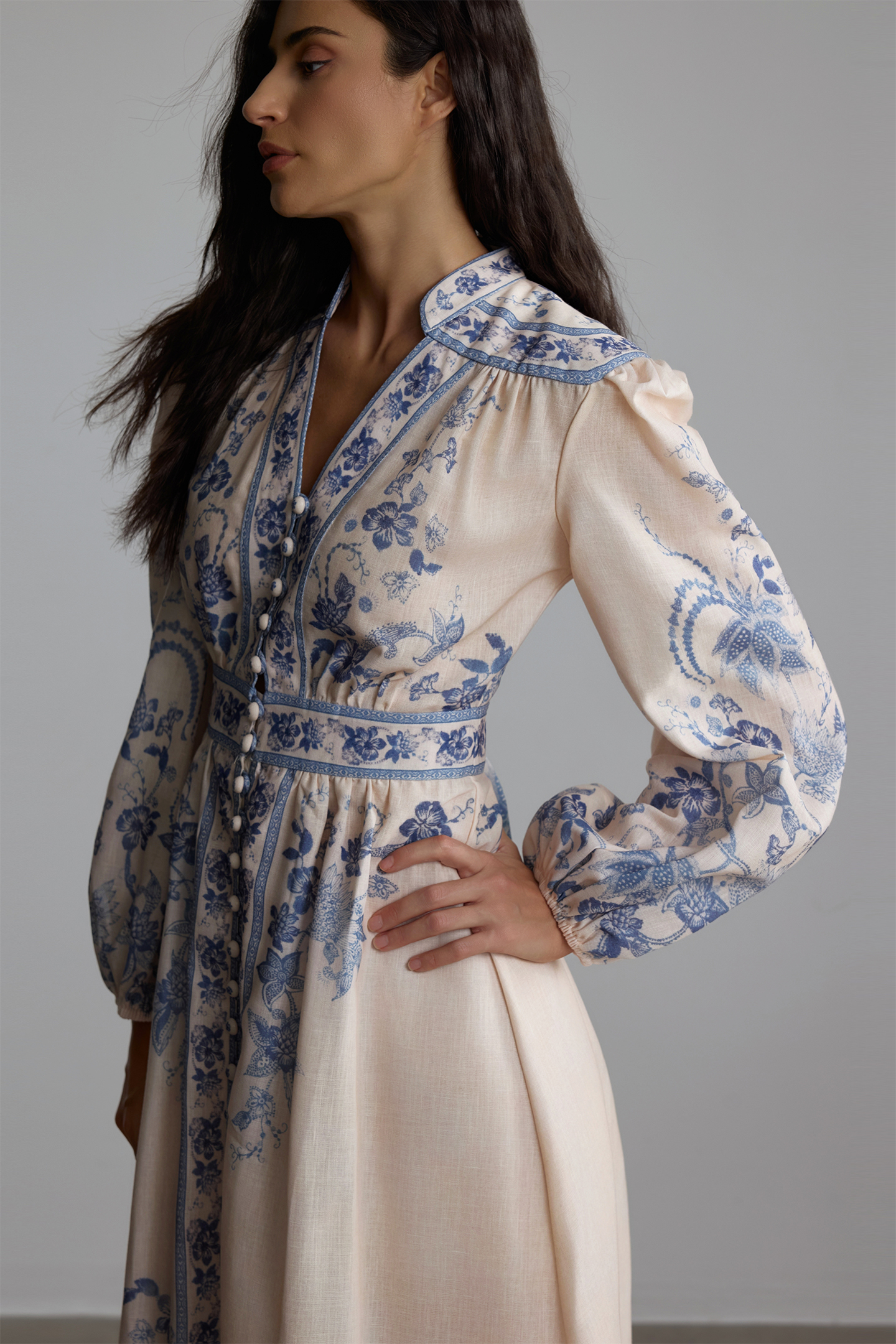 Melody Patterned Print Long Sleeve Maxi Dress