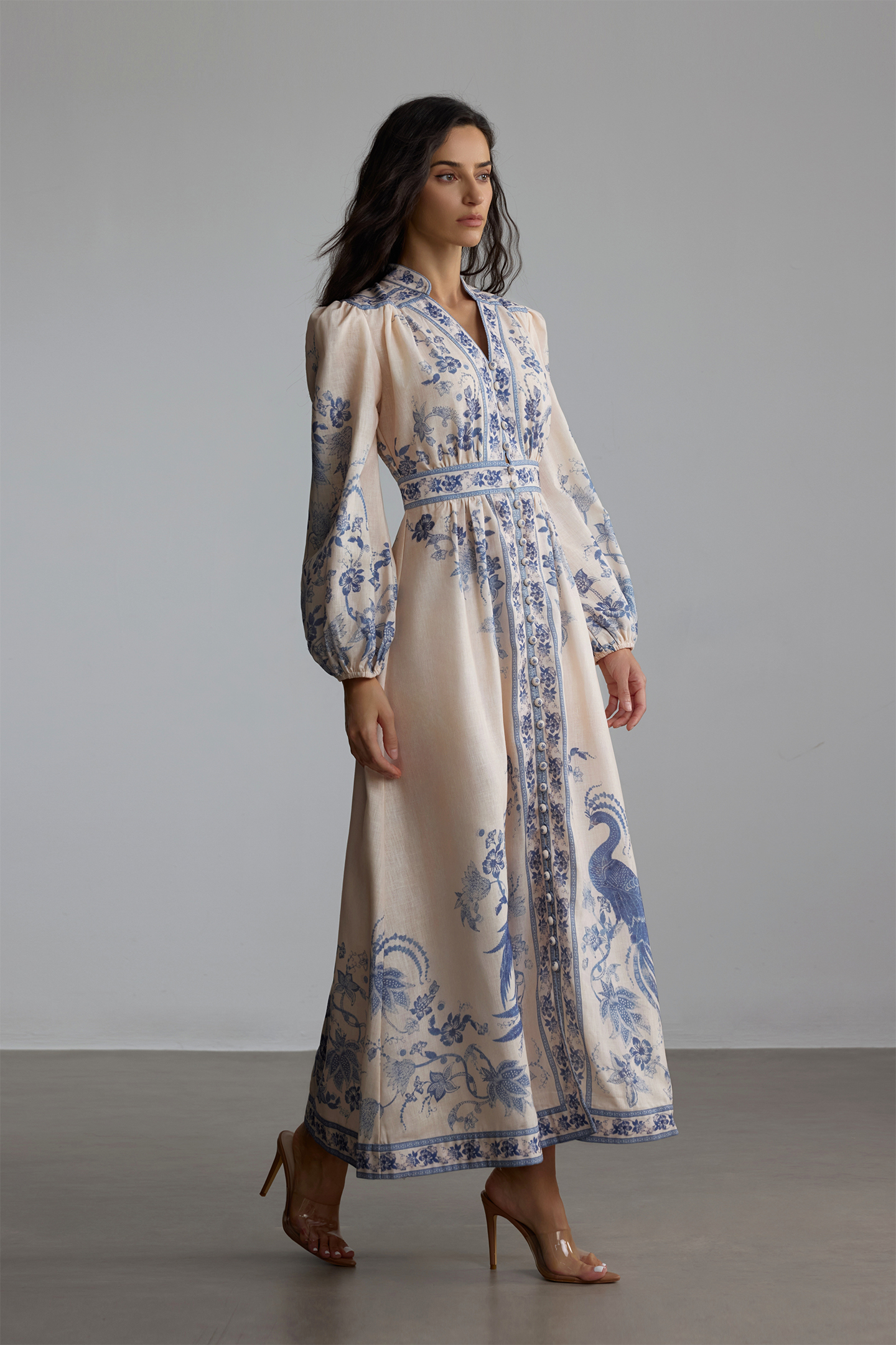 Melody Patterned Print Long Sleeve Maxi Dress