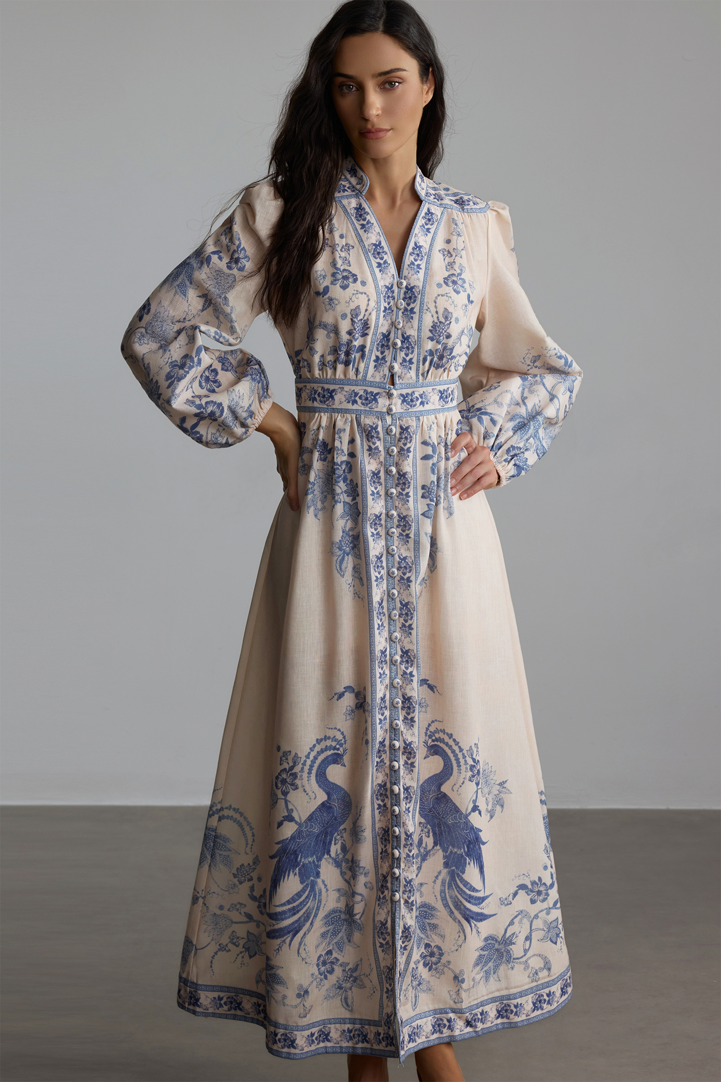 Melody Patterned Print Long Sleeve Maxi Dress