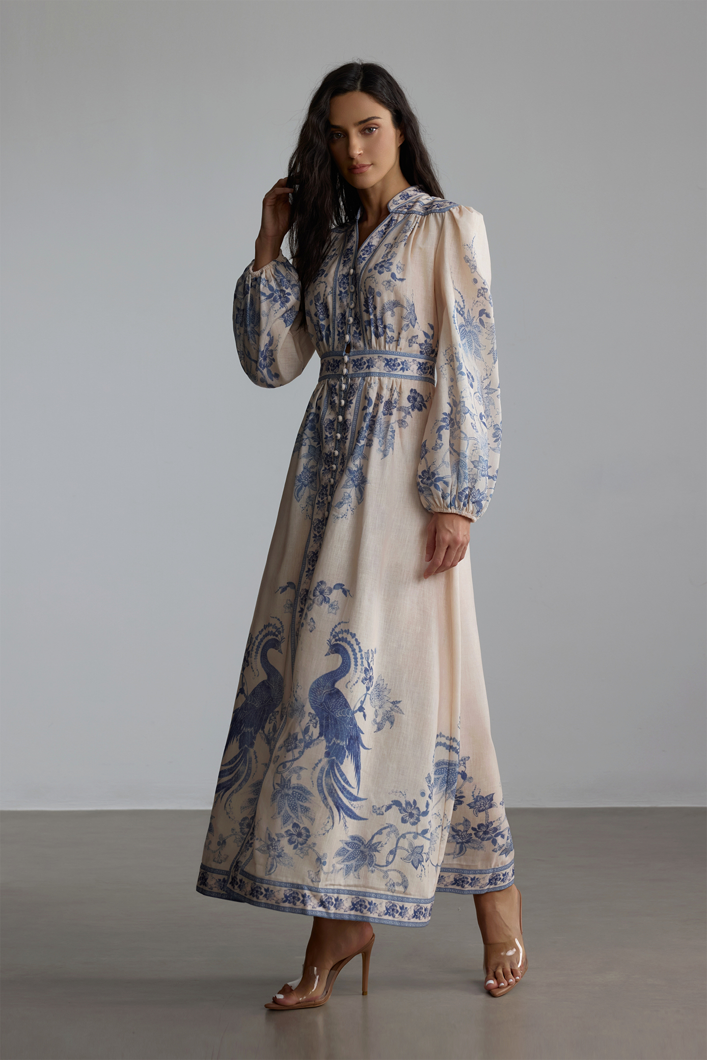 Melody Patterned Print Long Sleeve Maxi Dress