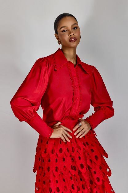 Jessie Long Sleeve Shirt & Tiered Eyelet Skirt Set