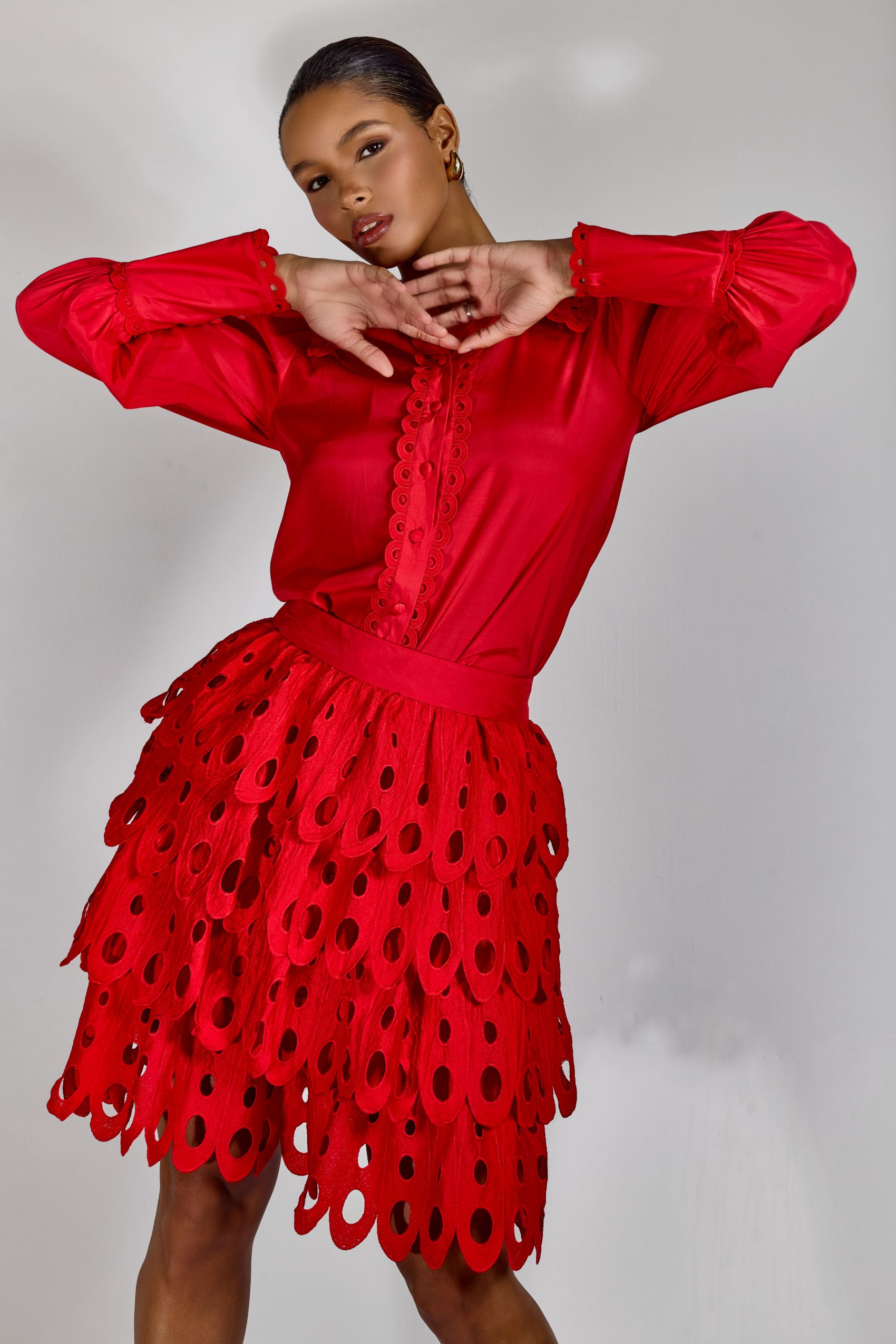 Jessie Long Sleeve Shirt & Tiered Eyelet Skirt Set