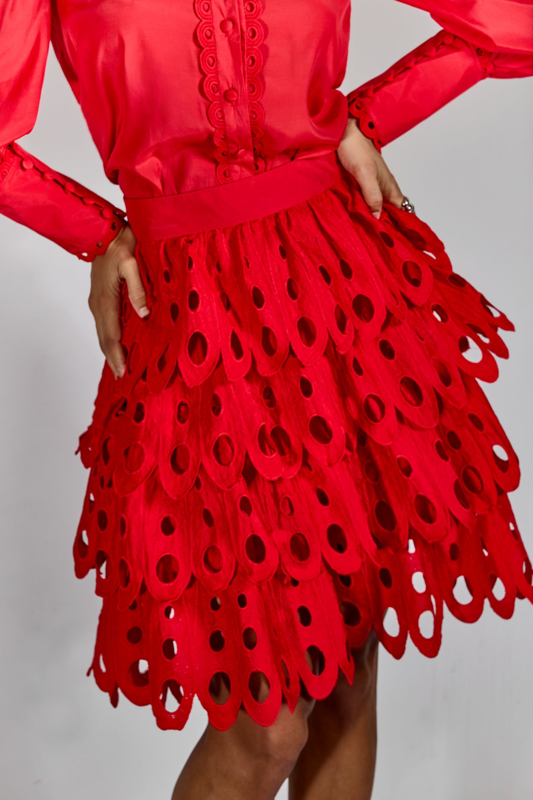 Jessie Long Sleeve Shirt & Tiered Eyelet Skirt Set