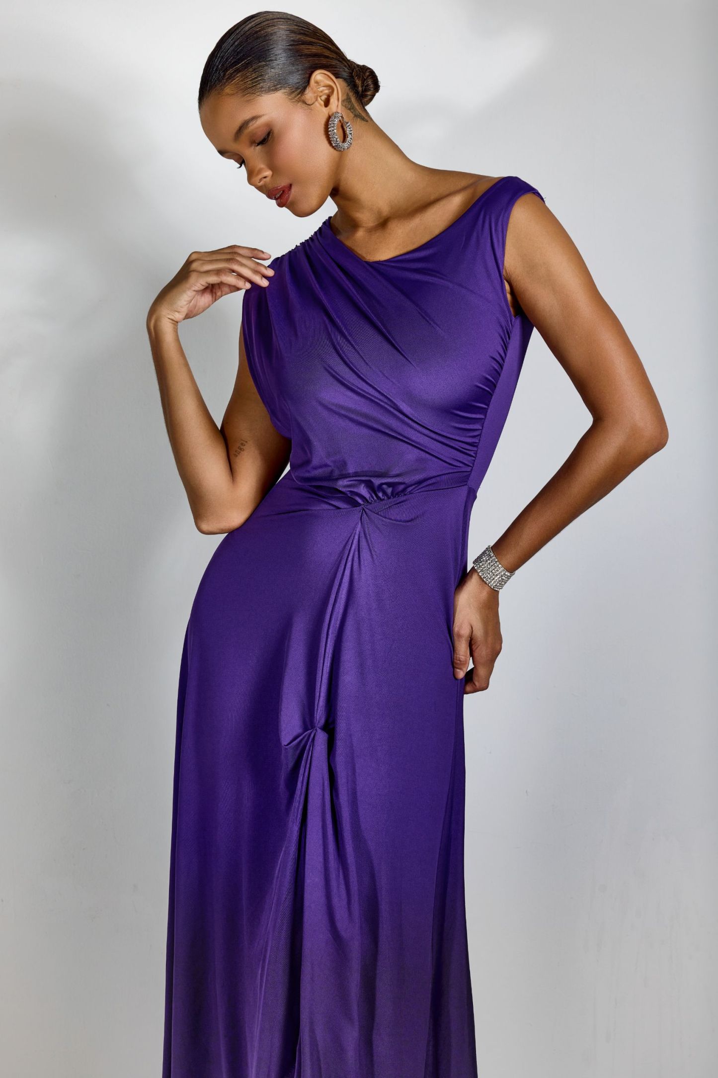 Veleda Asymmetric Neck Draped Maxi Dress