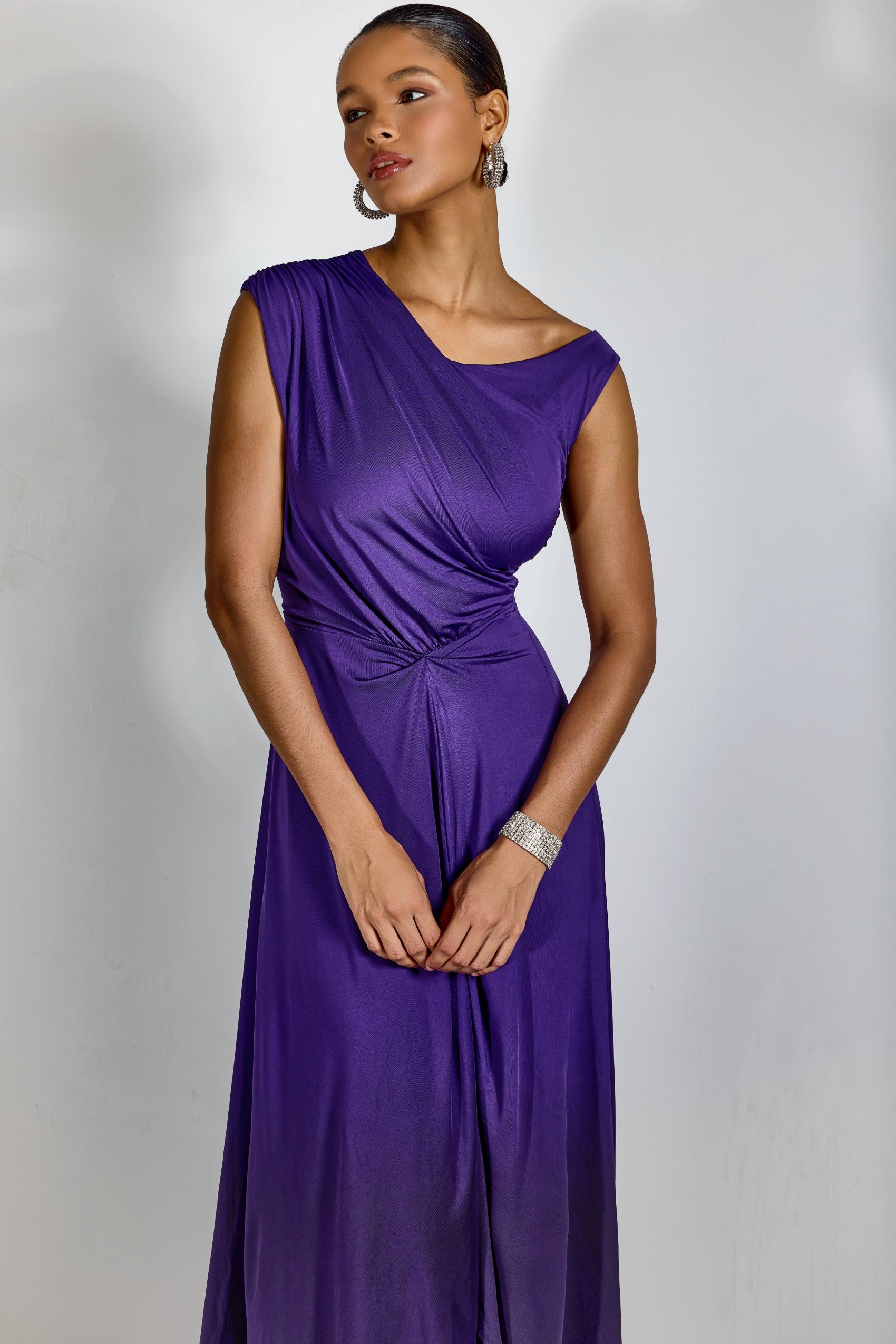 Veleda Asymmetric Neck Draped Maxi Dress