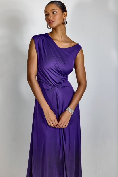 Veleda Asymmetric Neck Draped Maxi Dress