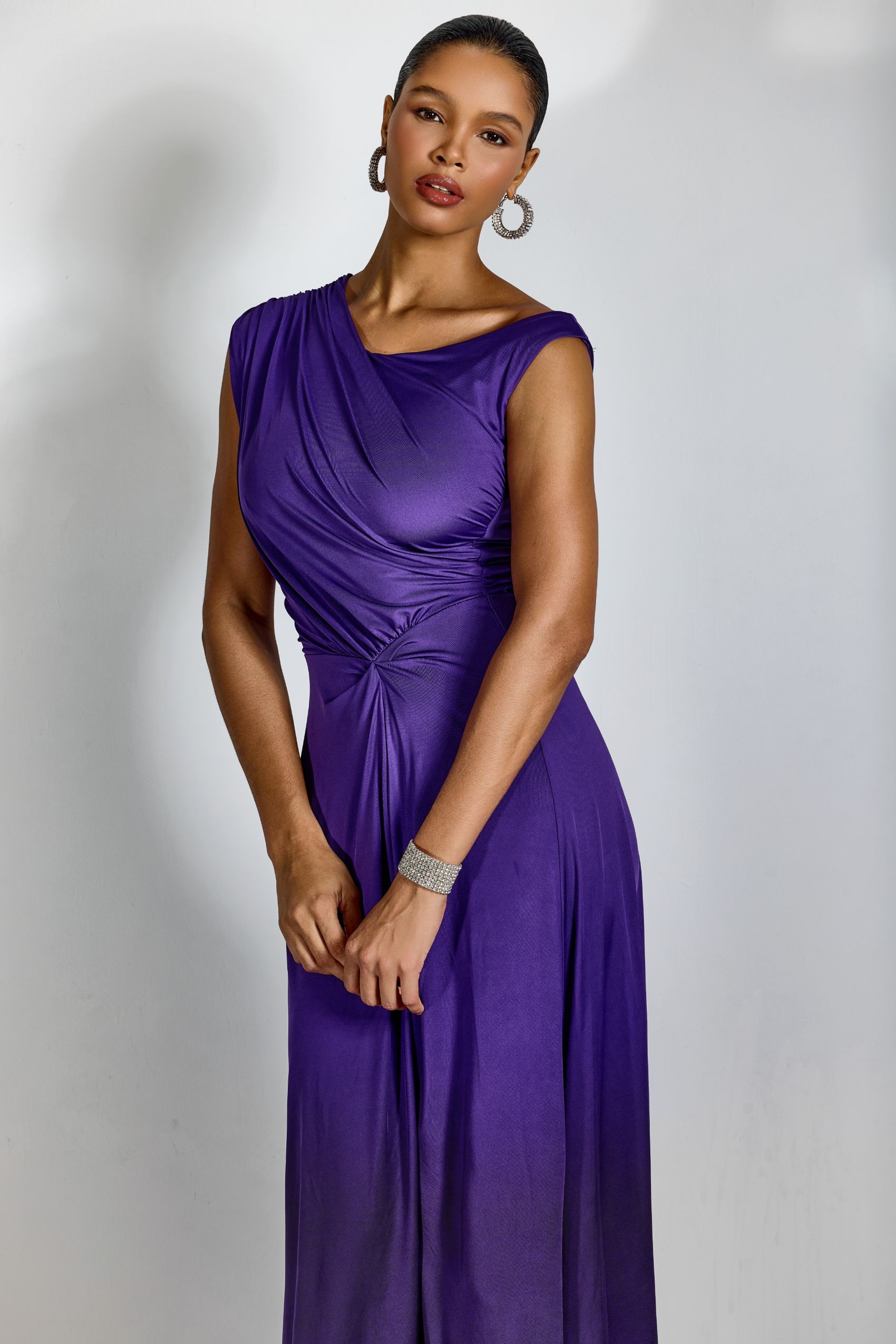 Veleda Asymmetric Neck Draped Maxi Dress