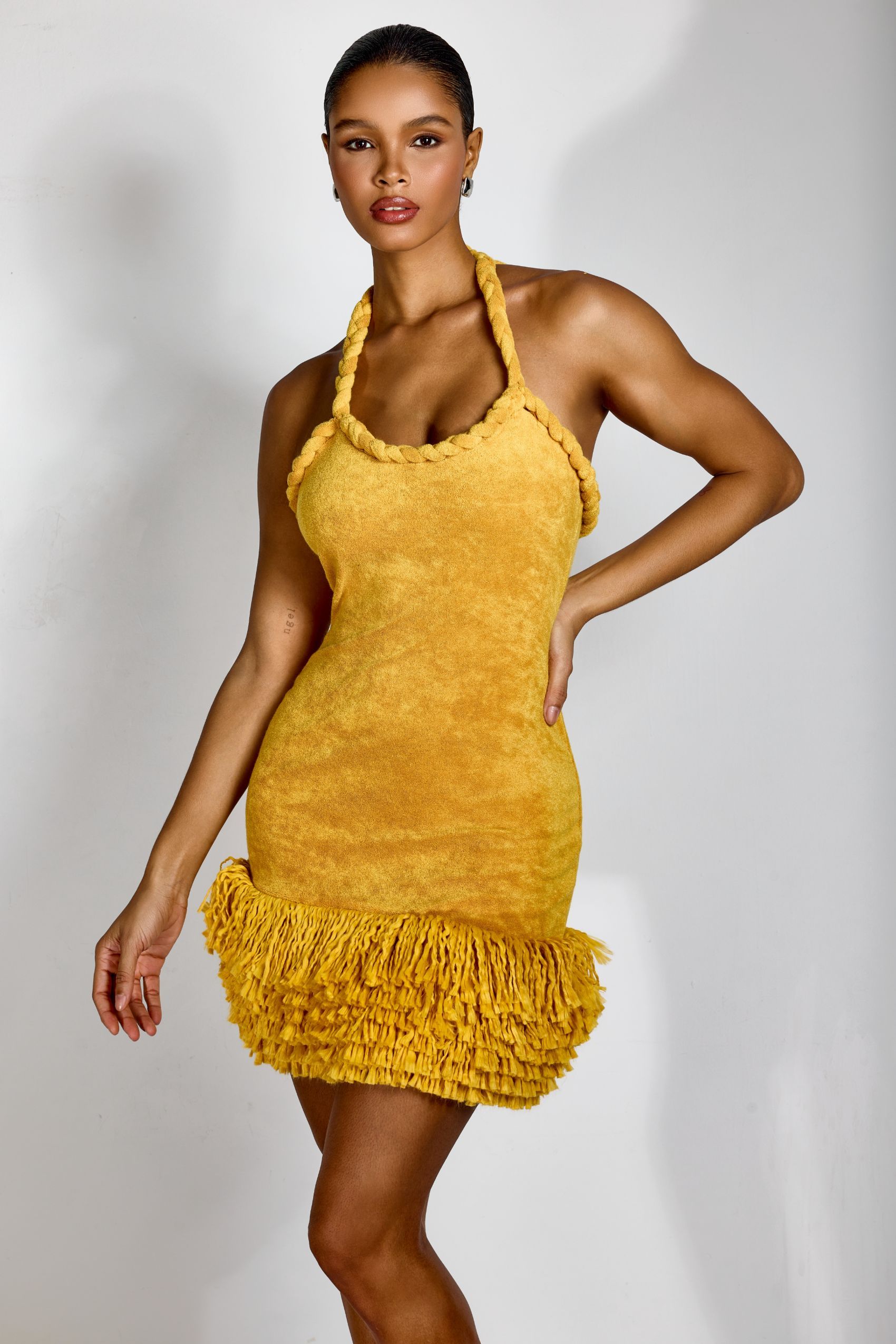 Vera Halter Tassel Mini Knit Dress