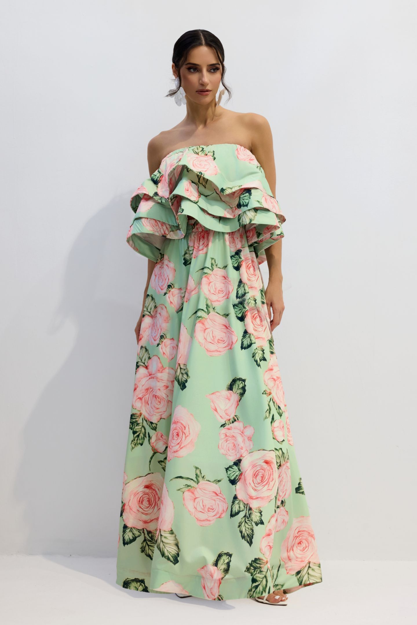 Charlotte Rose Print Set | Green Strapless Two-piece - sunfere