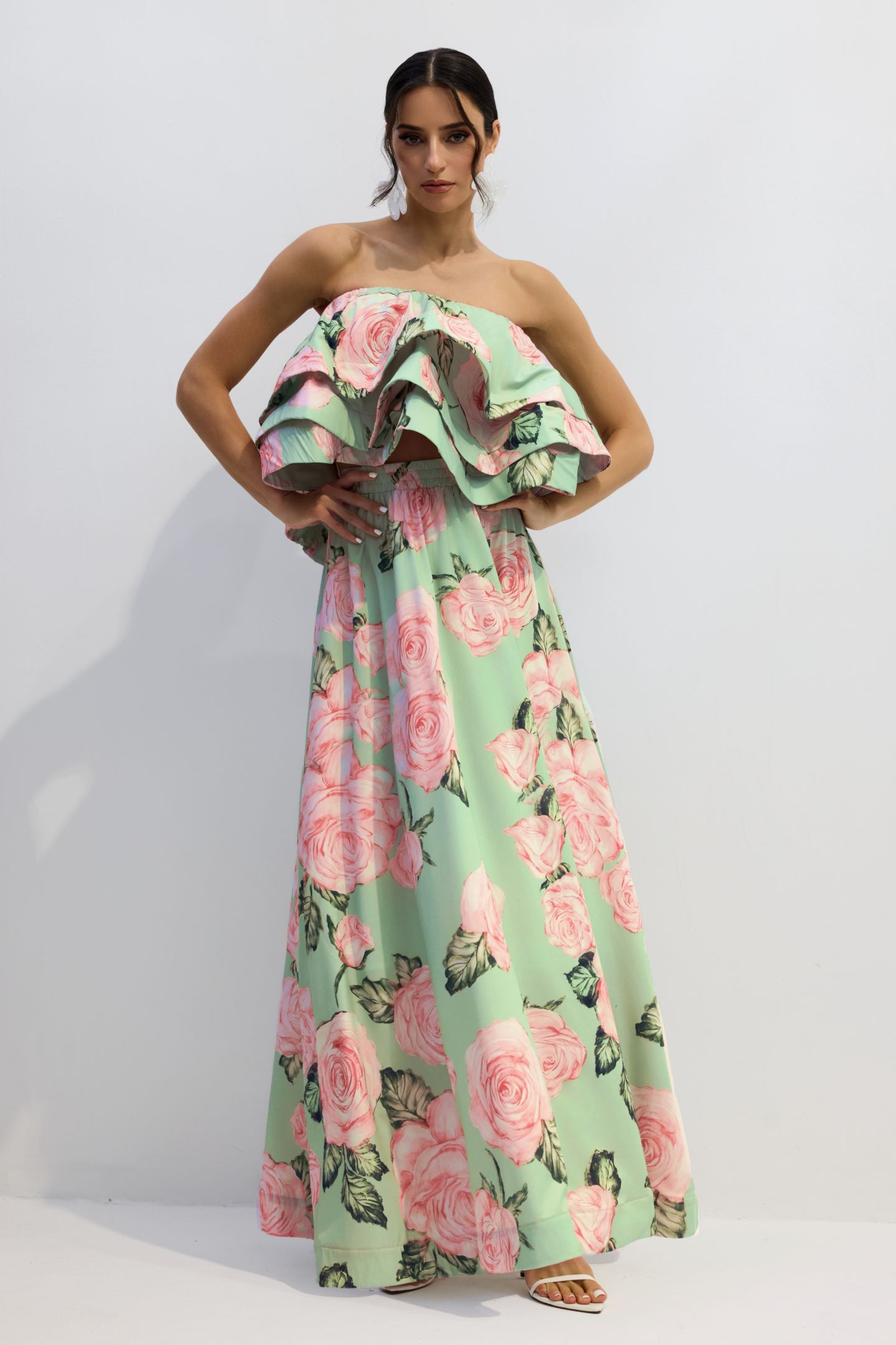 Charlotte Rose Print Strapless Top & Maxi Skirt Set