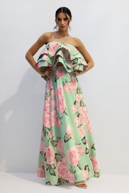 Charlotte Rose Print Strapless Top & Maxi Skirt Set