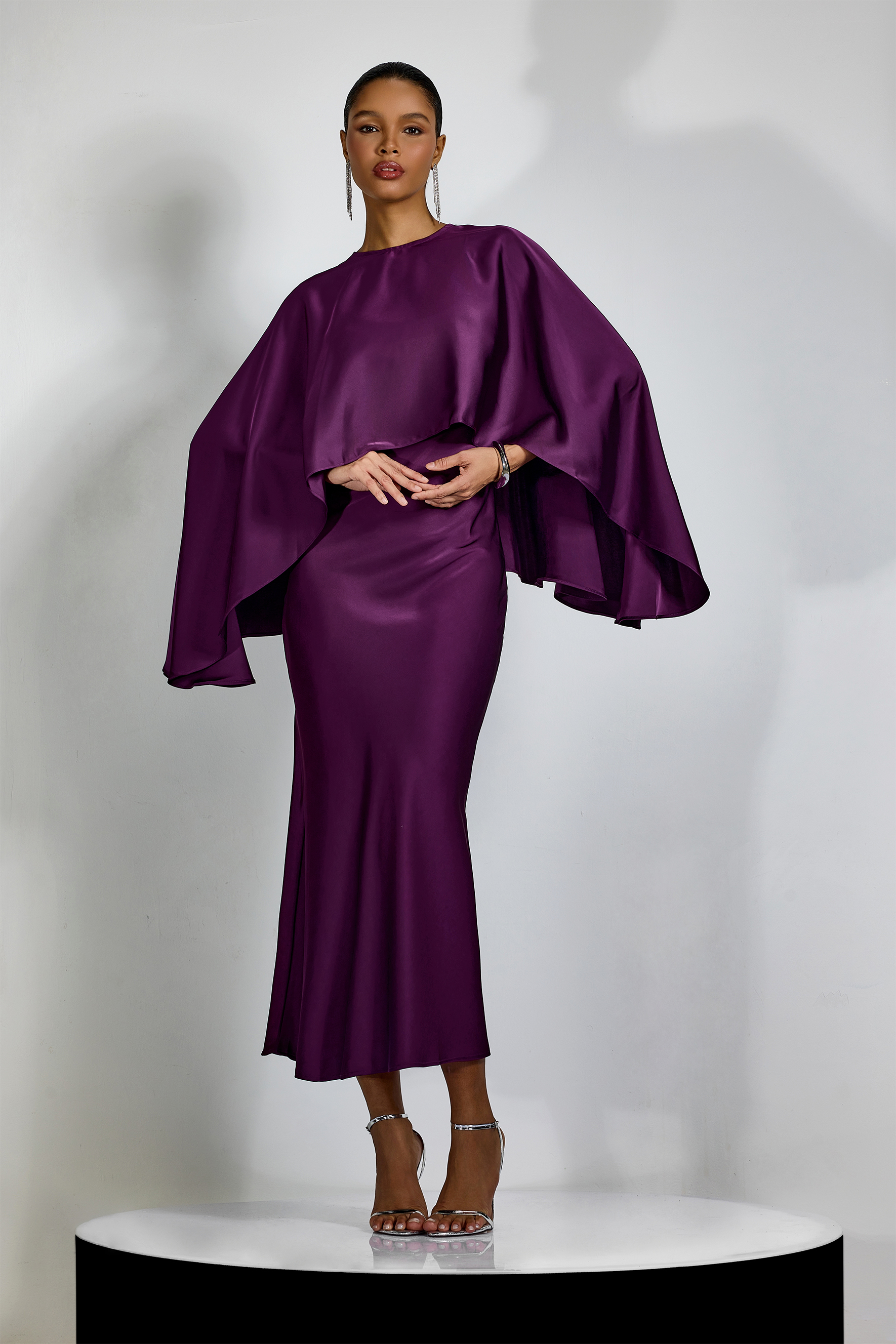Helen Spaghetti Strap Maxi Dress With Satin Cape