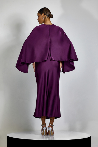 Helen Spaghetti Strap Maxi Dress With Satin Cape