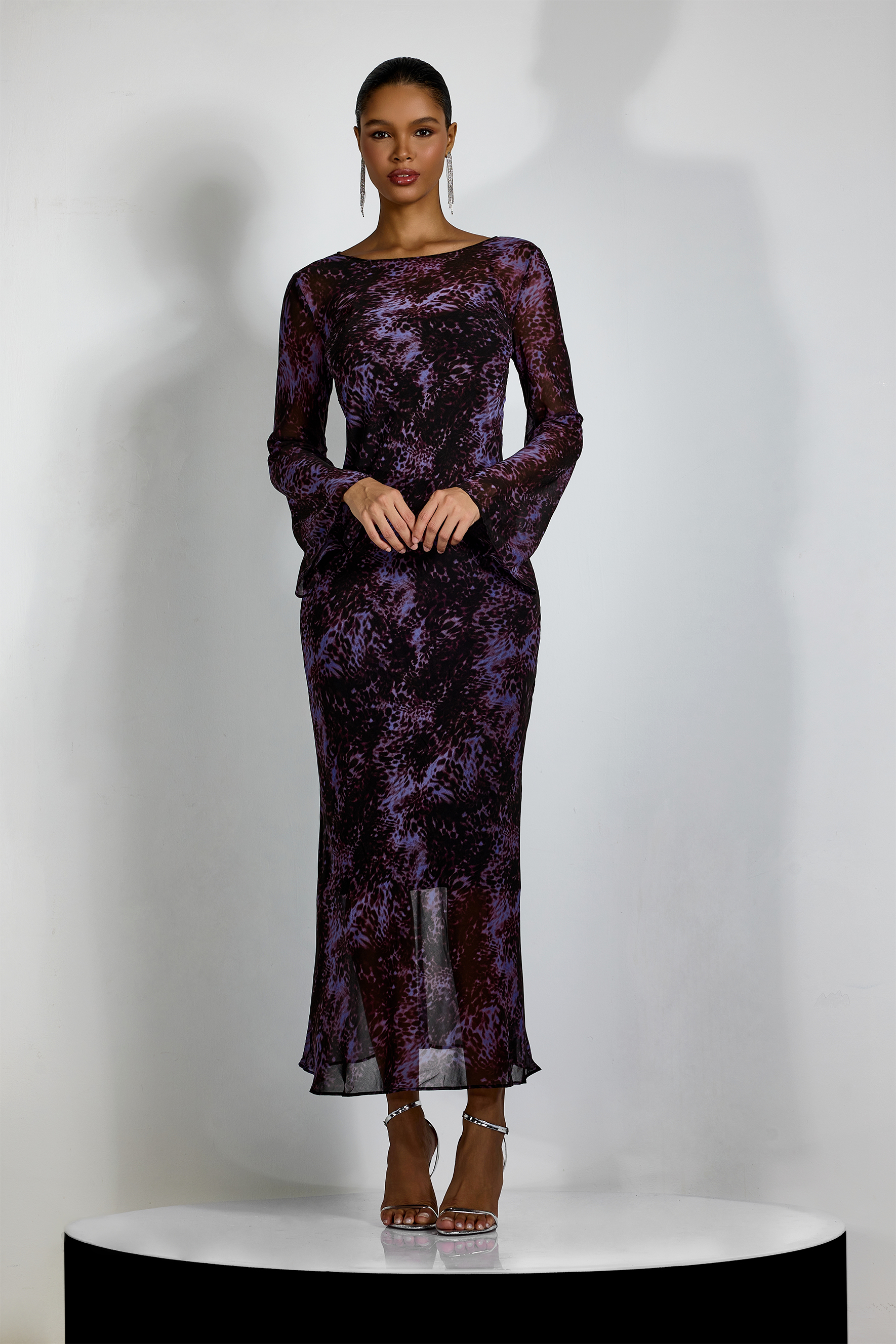 Phoebe Leopard Print Flare Cuffs Maxi Dress