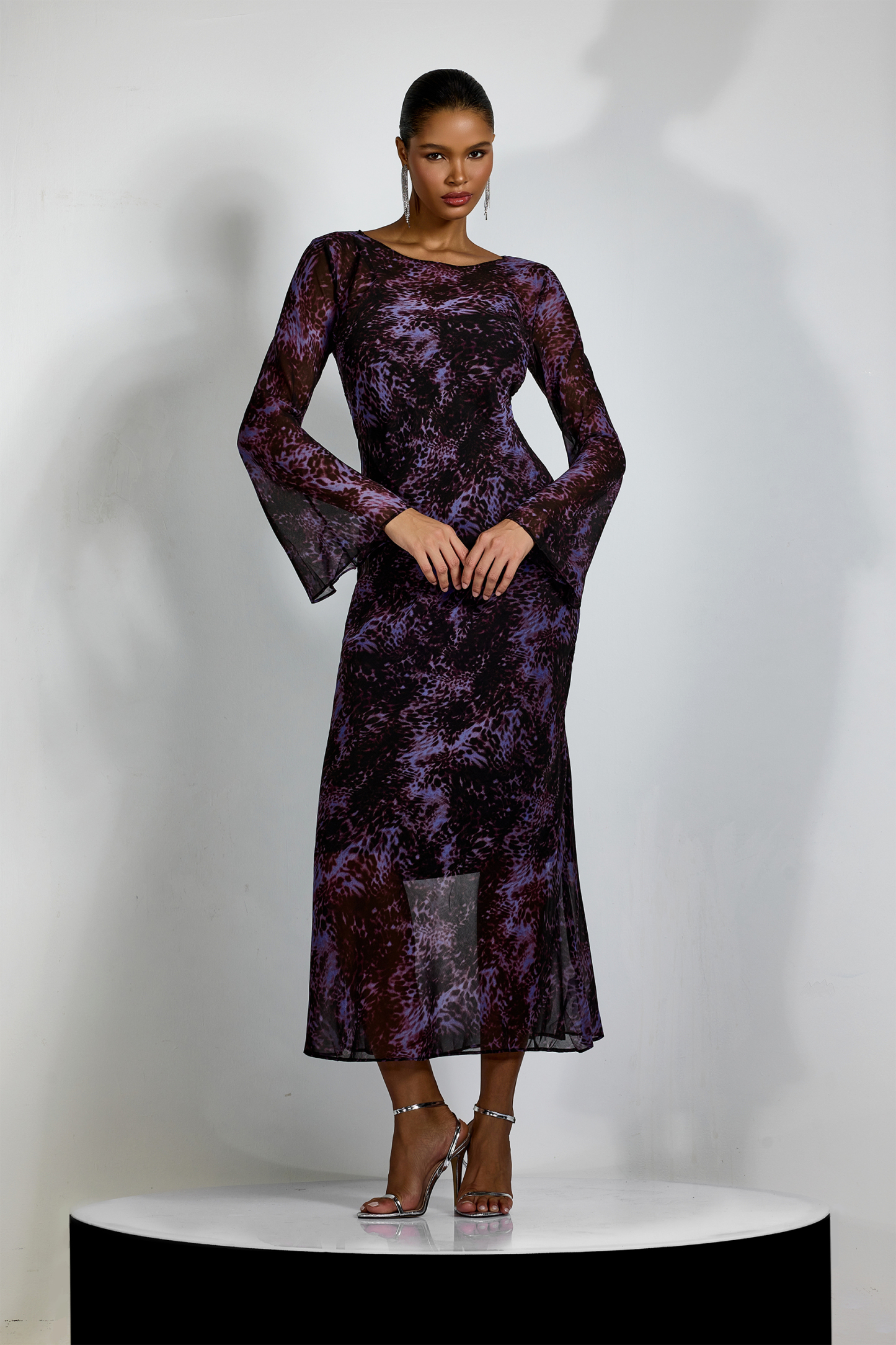 Phoebe Leopard Print Flare Cuffs Maxi Dress