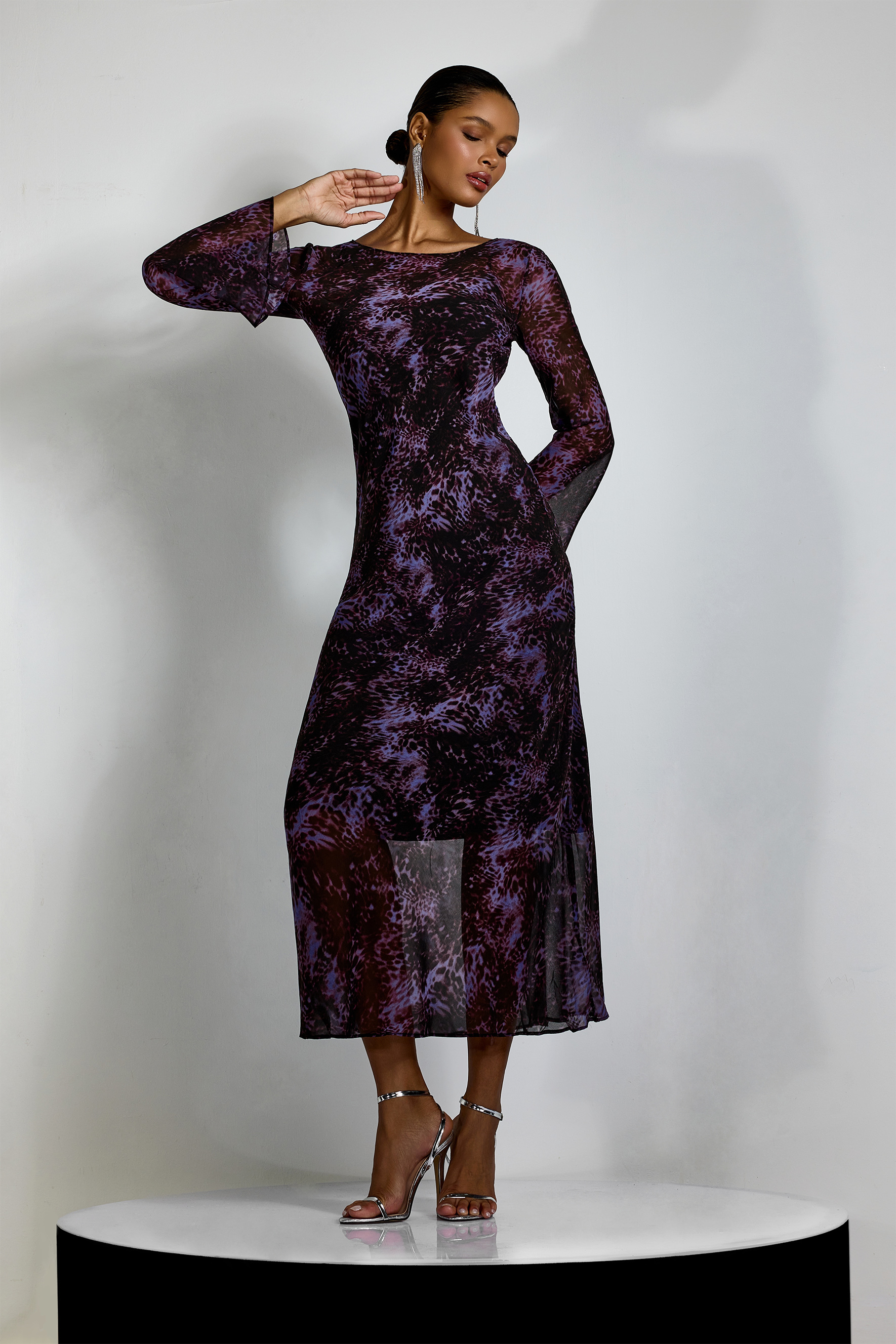 Phoebe Leopard Print Flare Cuffs Maxi Dress