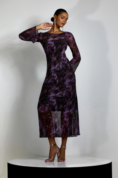 Phoebe Leopard Print Flare Cuffs Maxi Dress