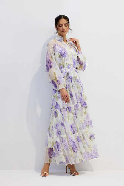 Helena Floral Print Long Sleeve Chiffon Maxi Dress