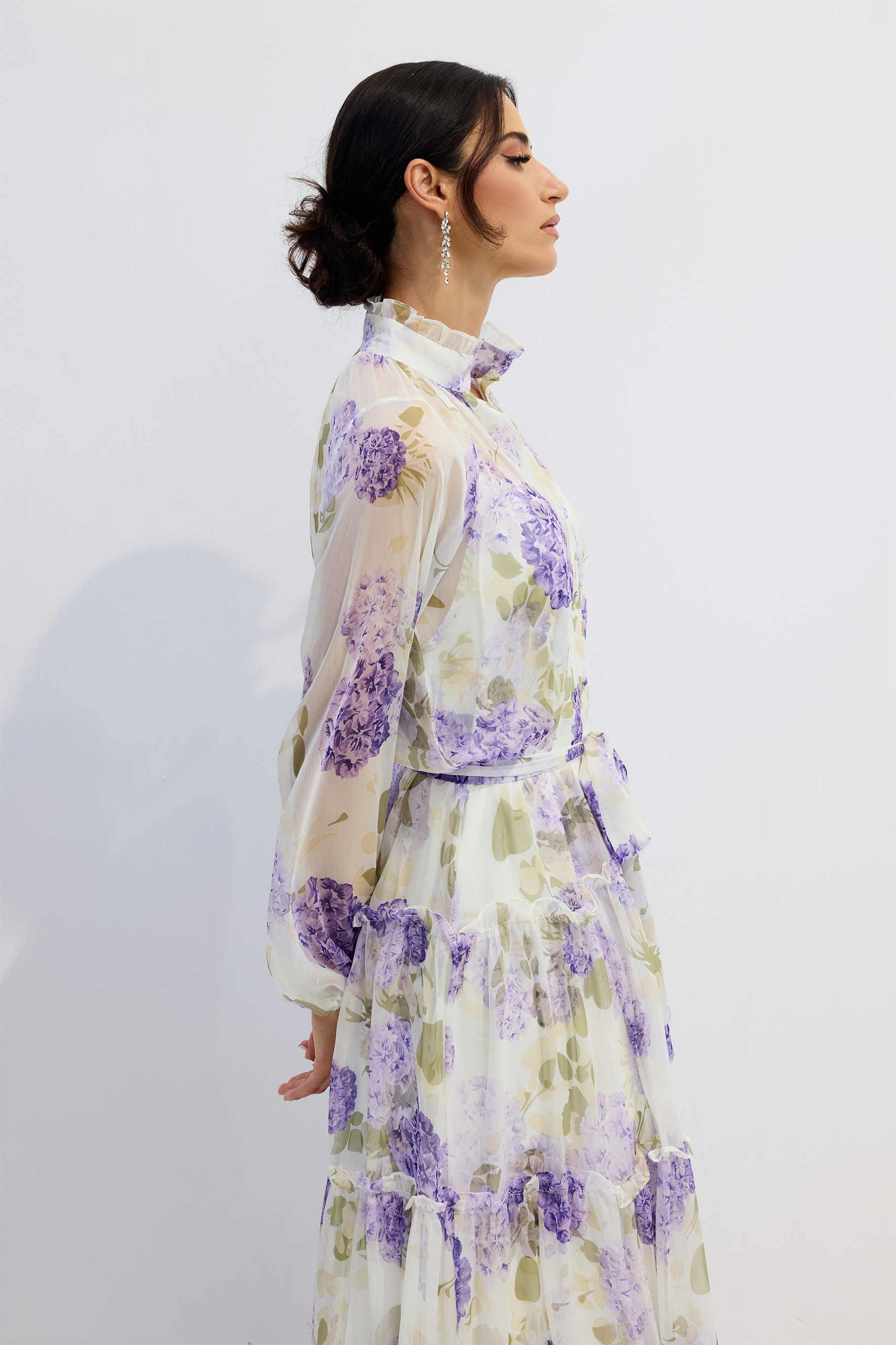 Helena Floral Print Long Sleeve Chiffon Maxi Dress