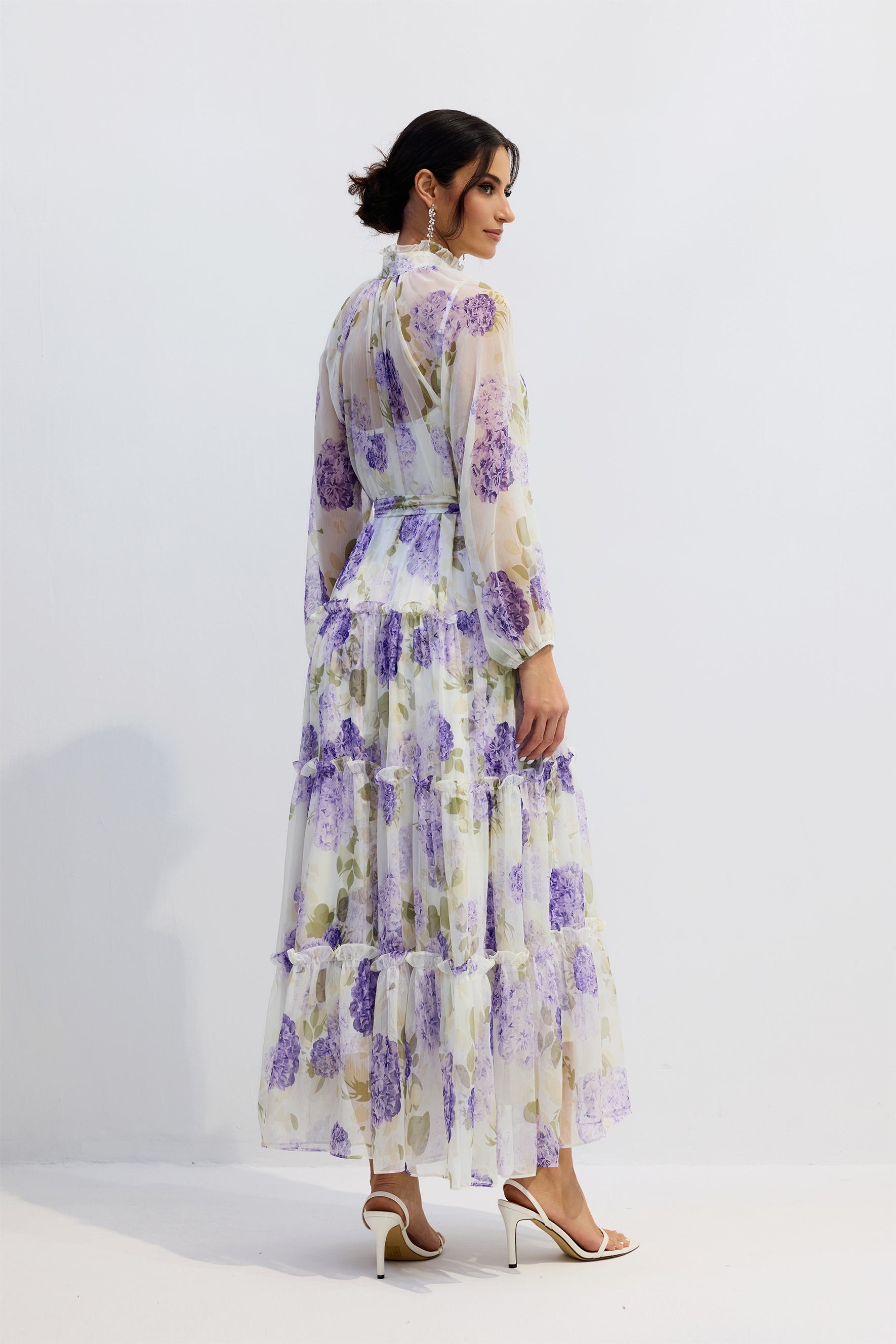 Helena Floral Print Long Sleeve Chiffon Maxi Dress