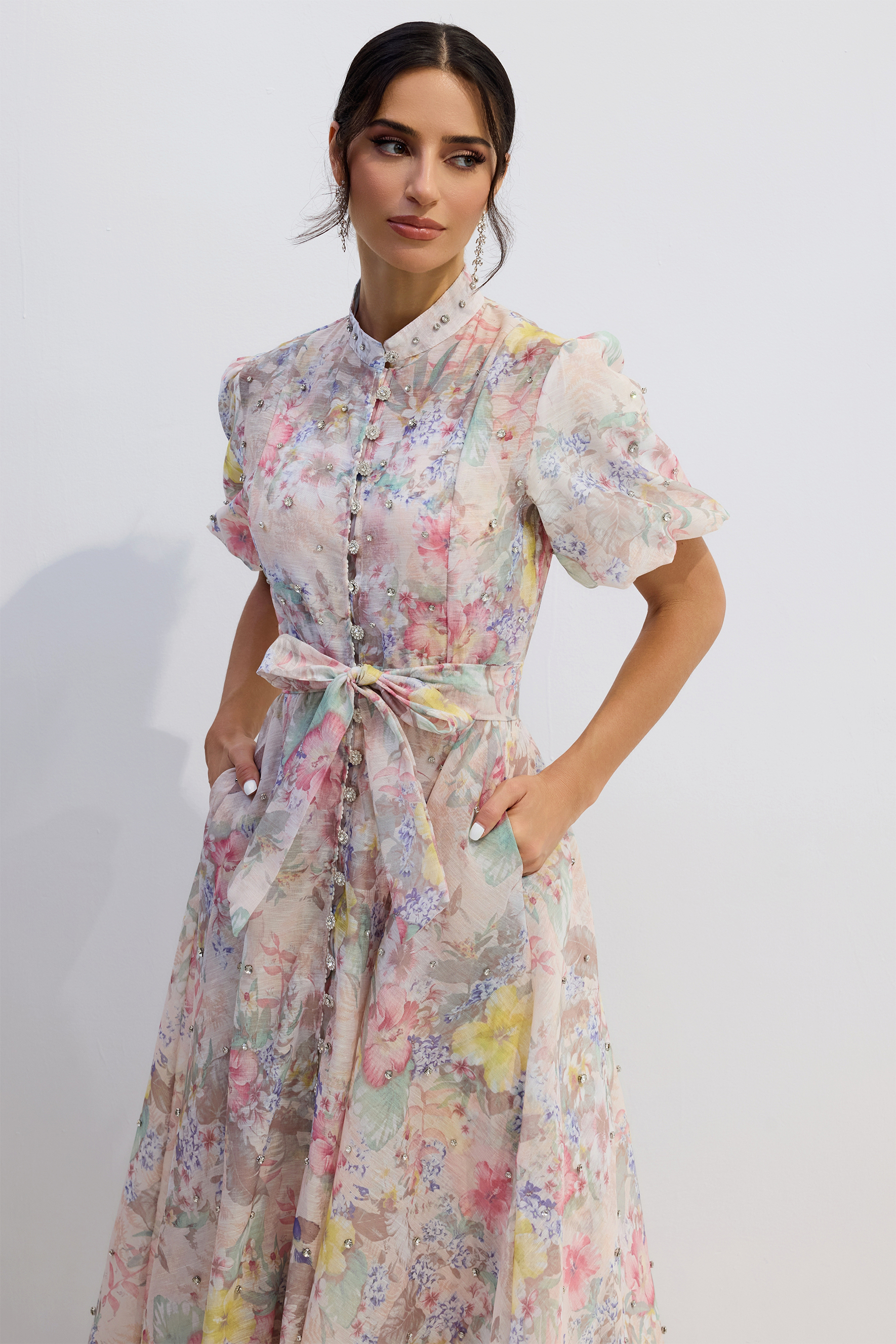 Anne Floral Print Puff Sleeve Maxi Dress
