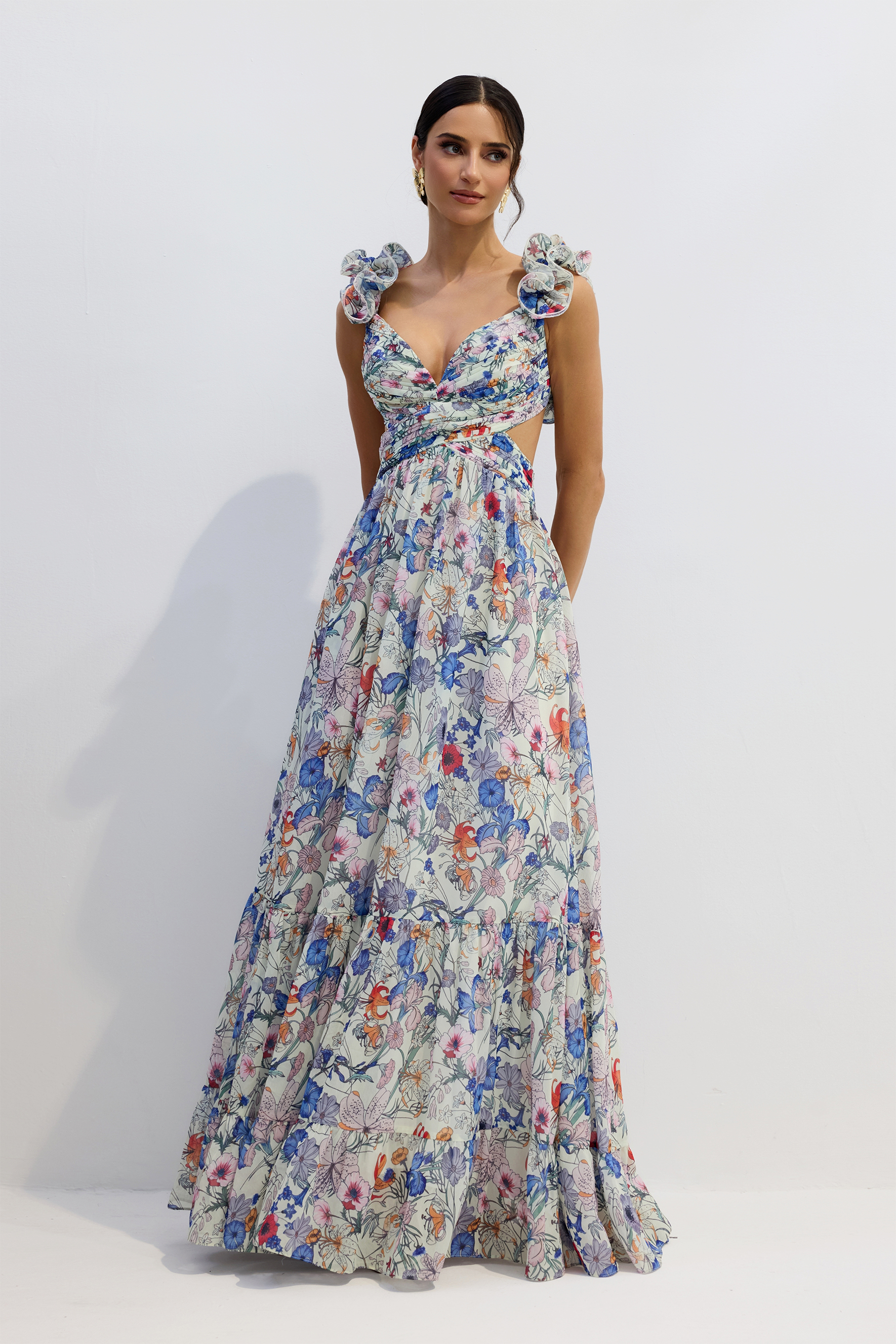 Marissa Cut-out Ruffle Maxi Dress-Sunfere